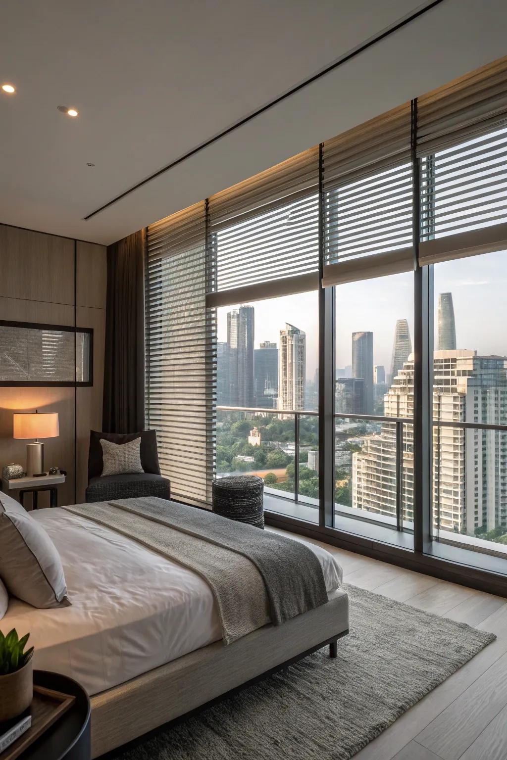 Smart blinds provide modern convenience with integrated technology.