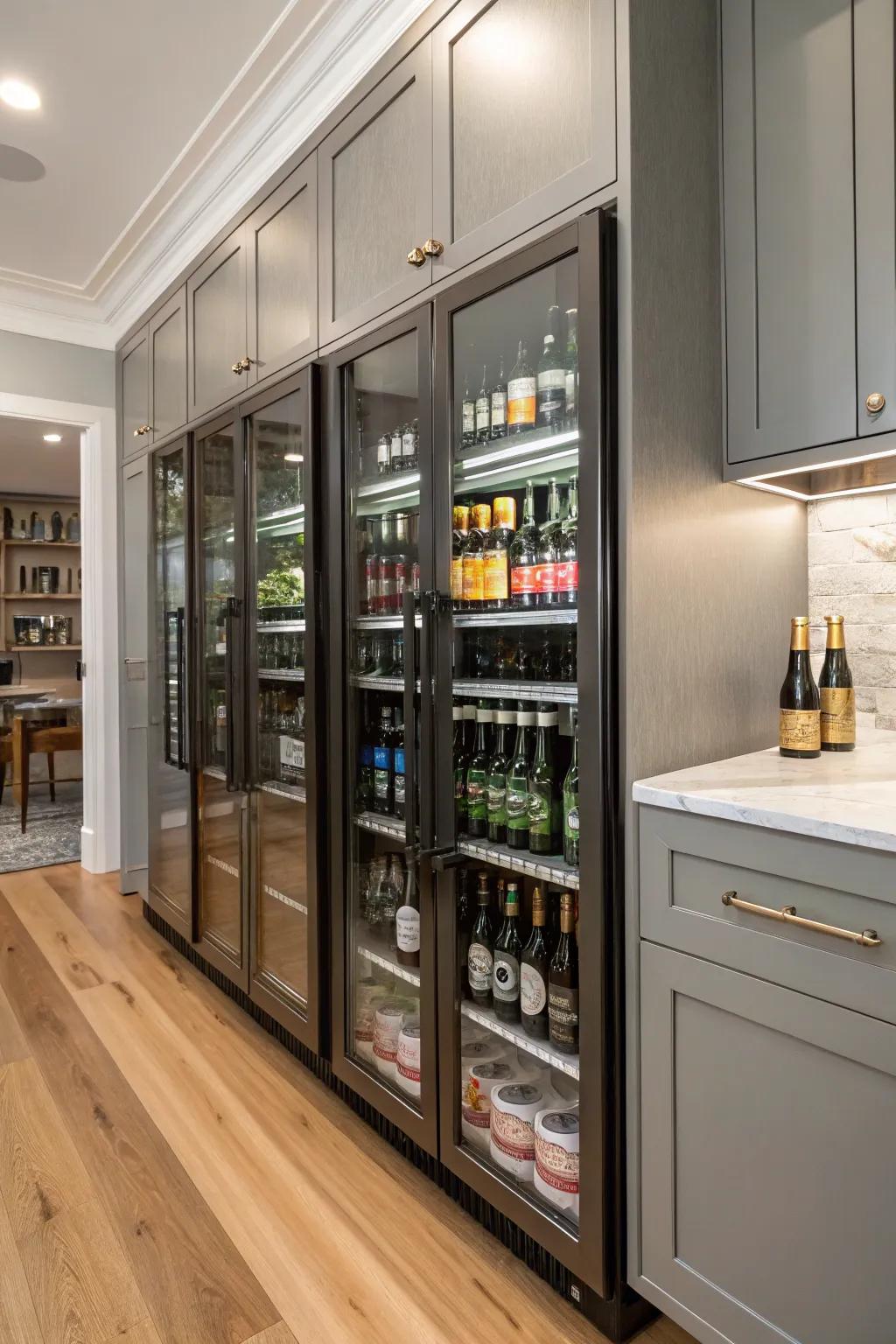 Custom-built cooking area cabinets intended for ale bottle storage.