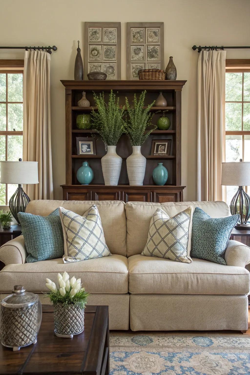 Symmetry introduces order and sophistication to the space.