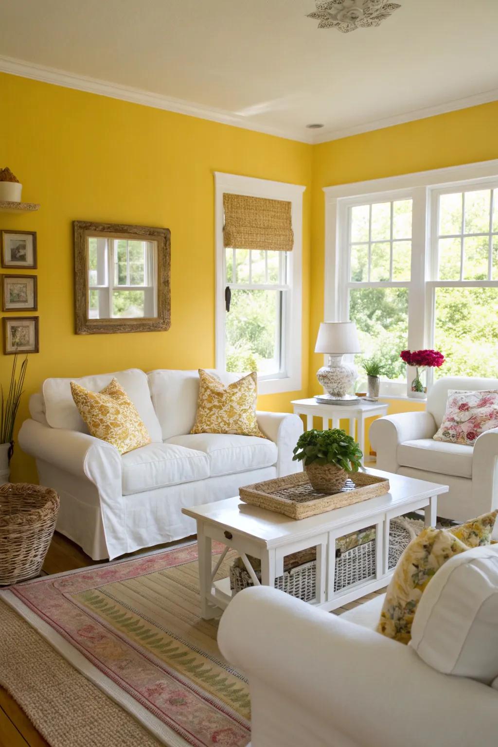 Radiant gold walls bring warmth and happiness into the area.