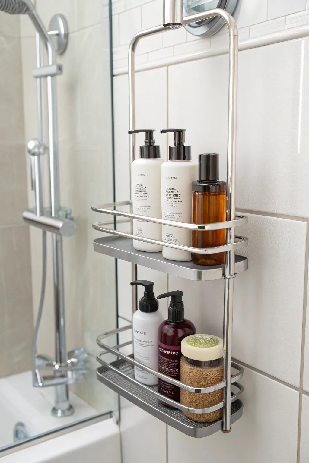 Personalize your storage using an adaptable shower organizer.
