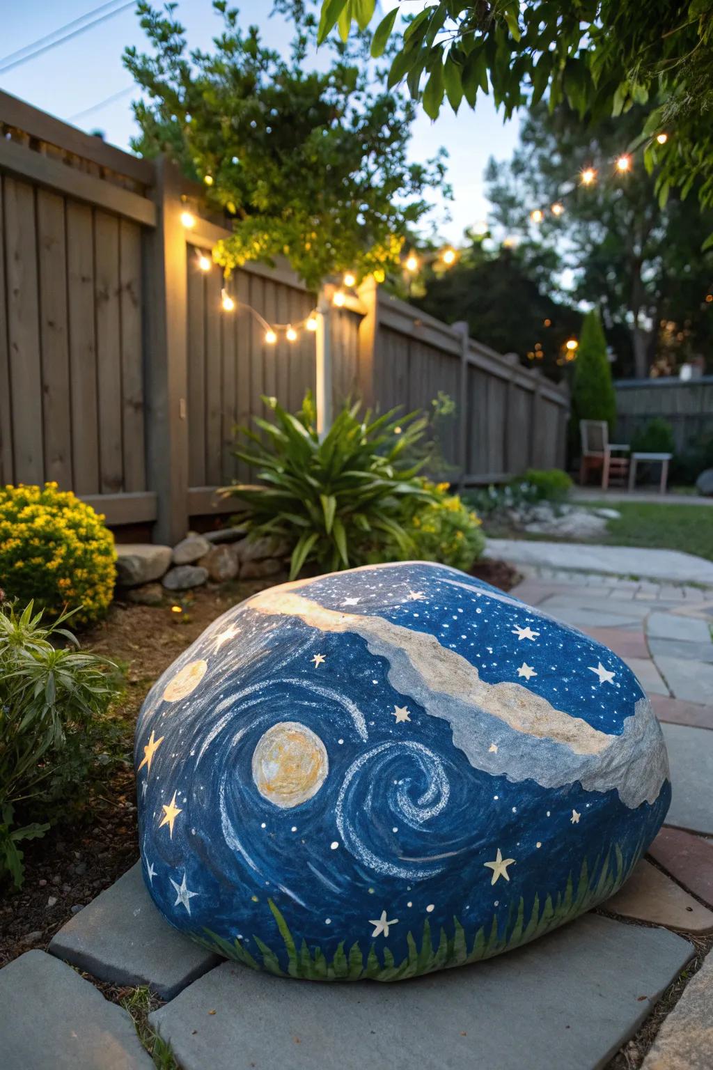 Create a magical ambiance with starry night rock art.