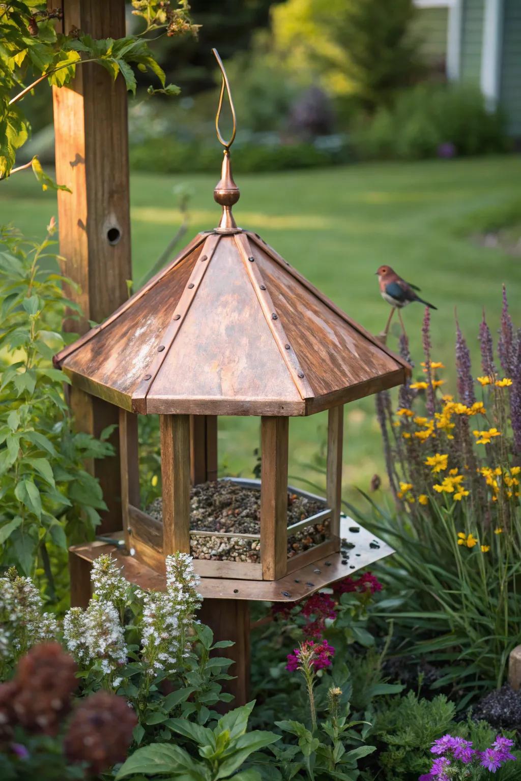 A copper-topped feeder merging elegance and strength.