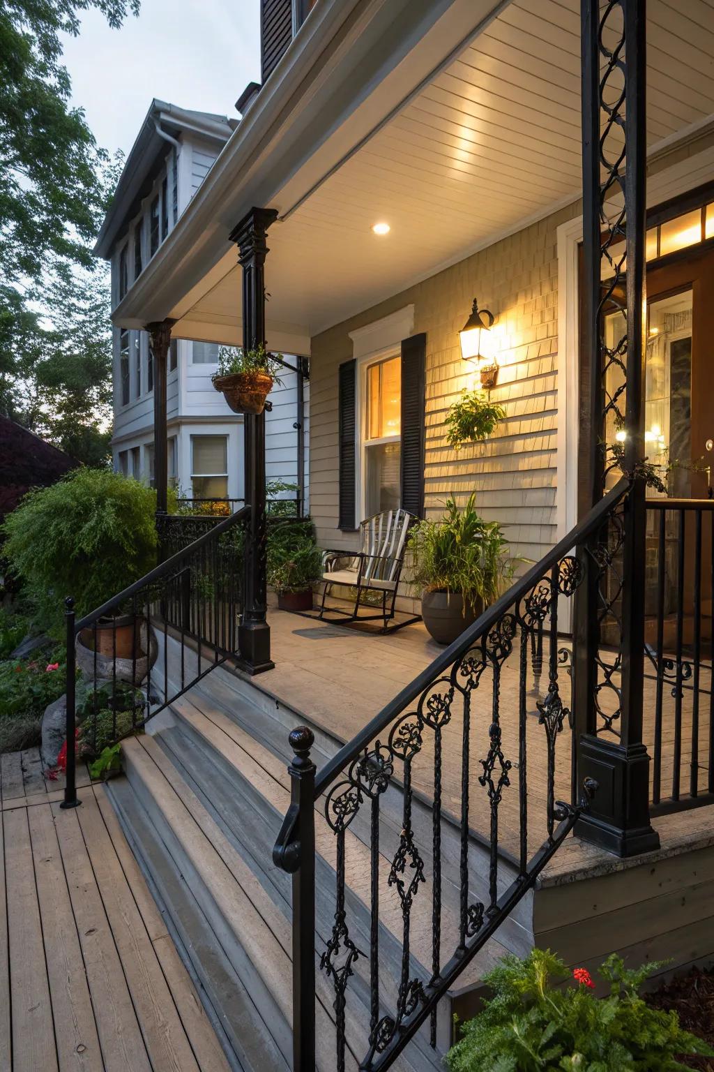 Stylish dark railings offer safety and style together.