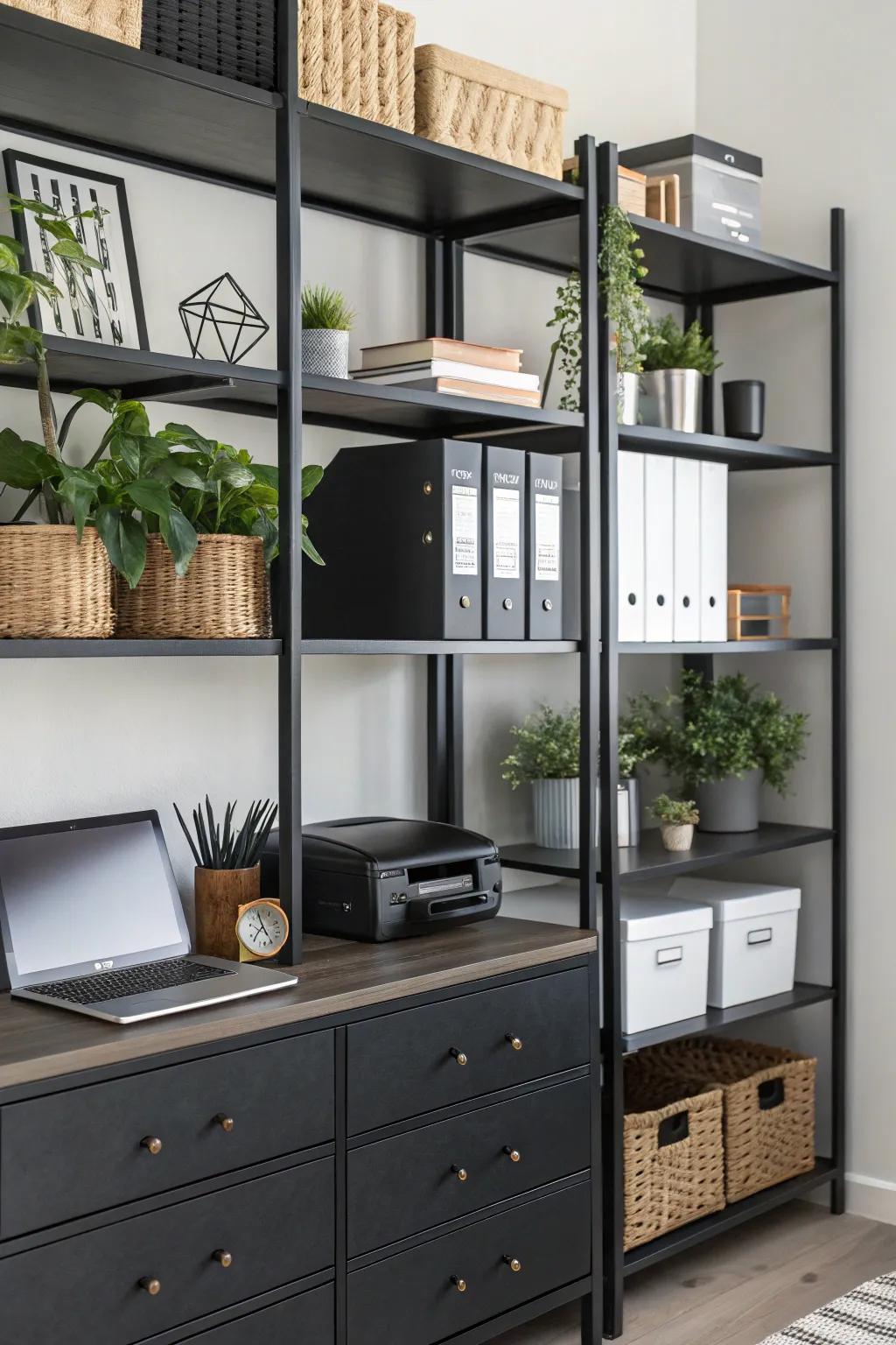 Elegant storage solutions in a tidy home office.
