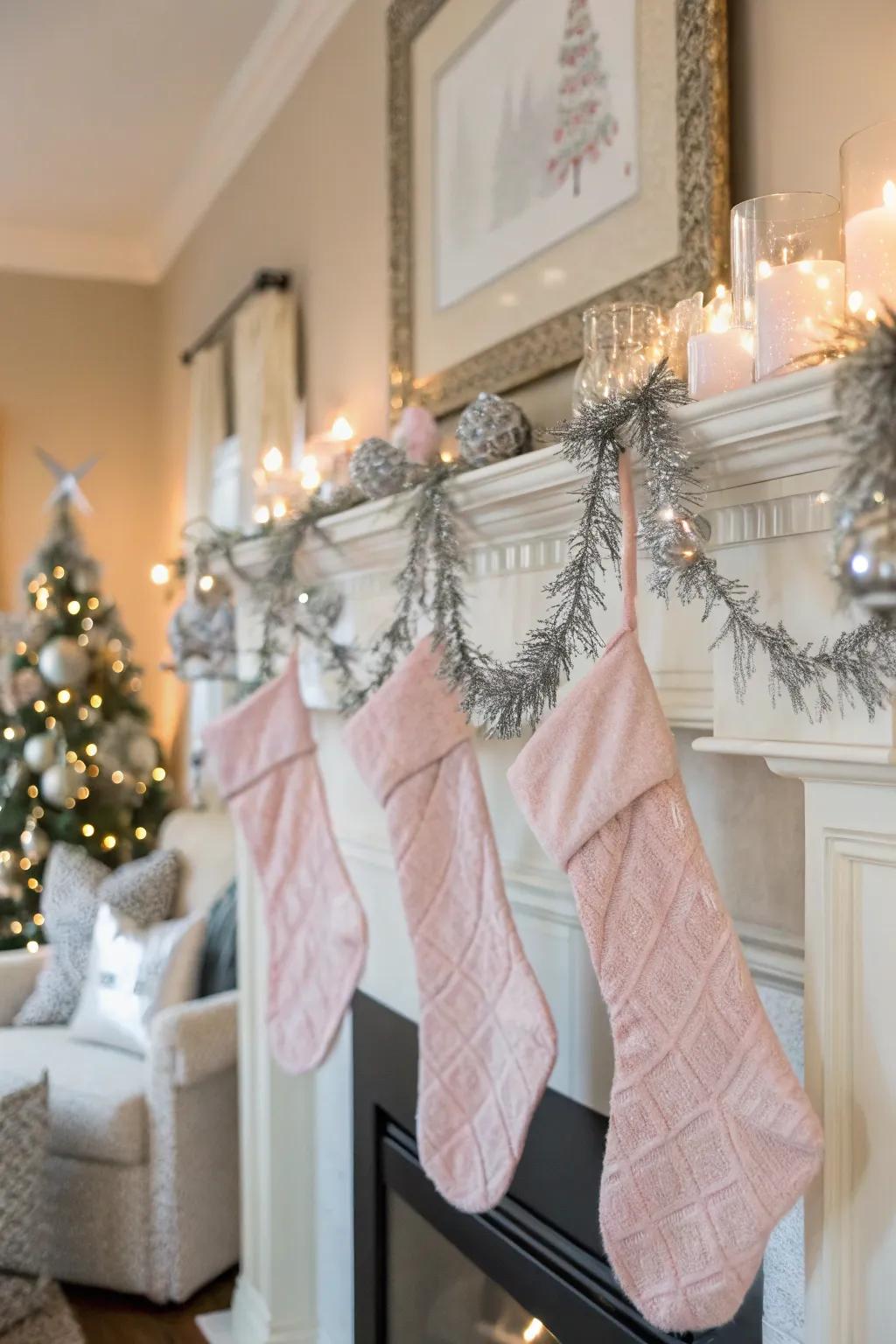 Mantel decorations tie the room together with the tree's motif.