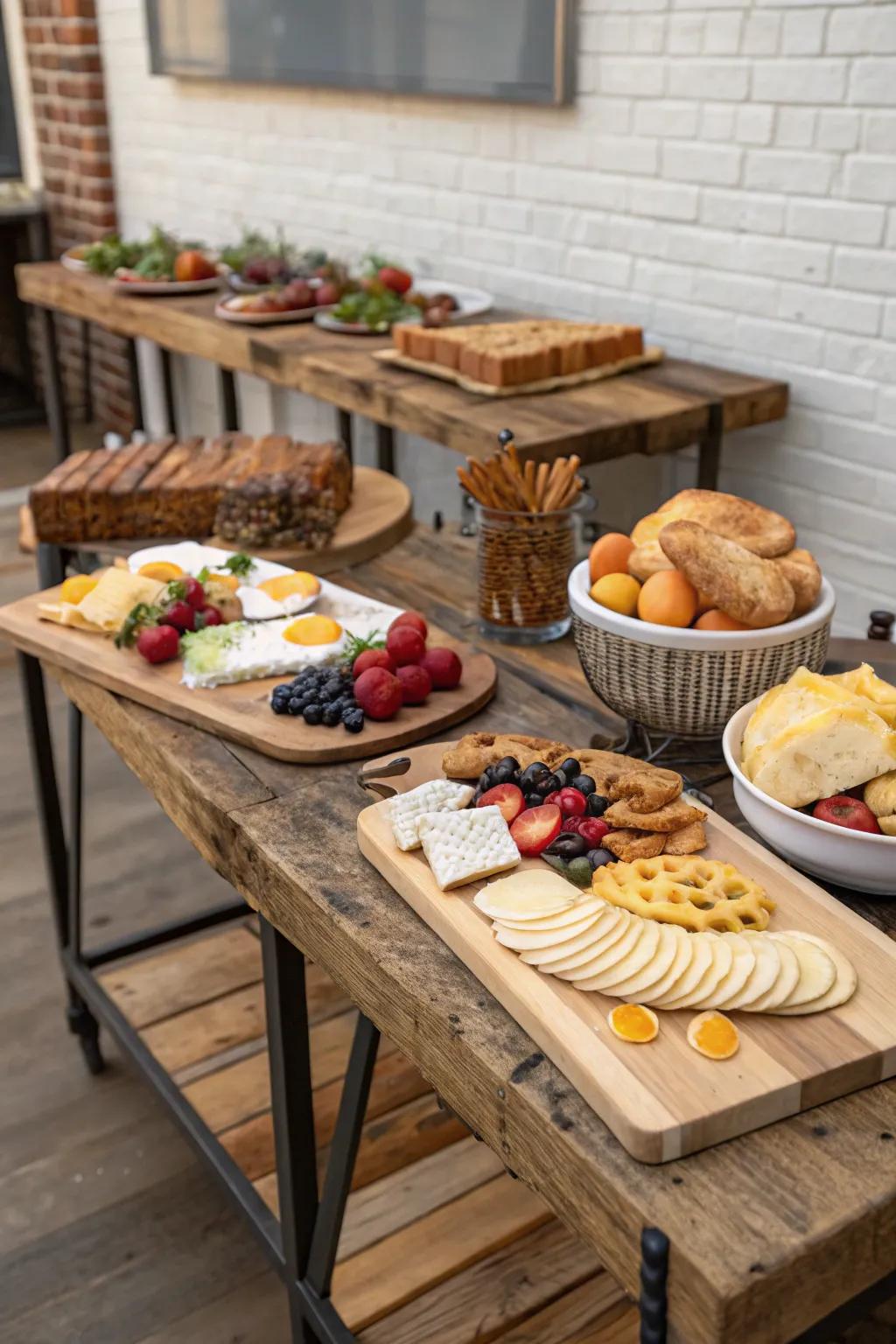 Natural wood features give warmth and texture to the boho brunch.