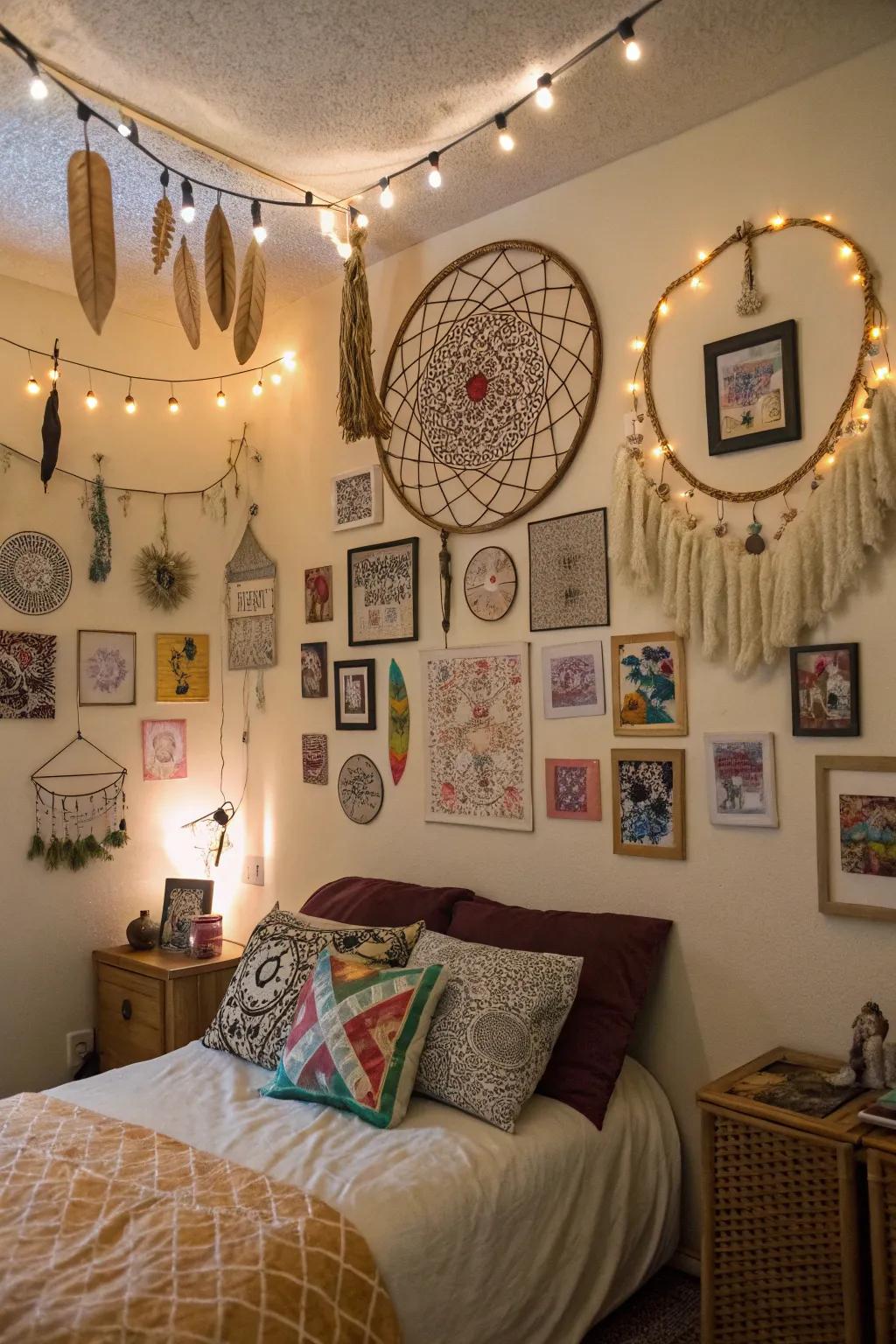 Personalized decor pieces make a bohemian room truly special.