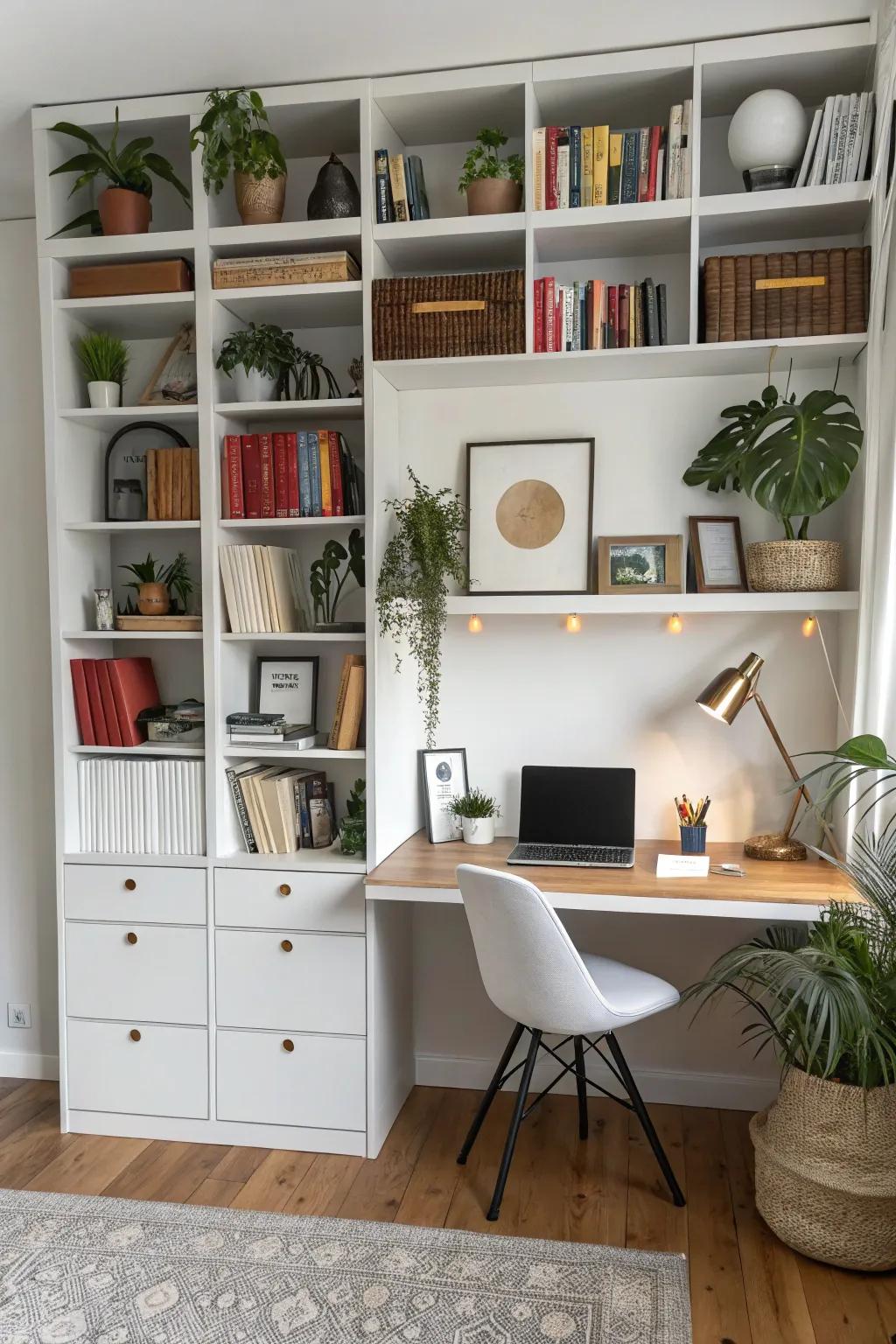 Combine productivity and relaxation with multi-functional bookshelf walls.