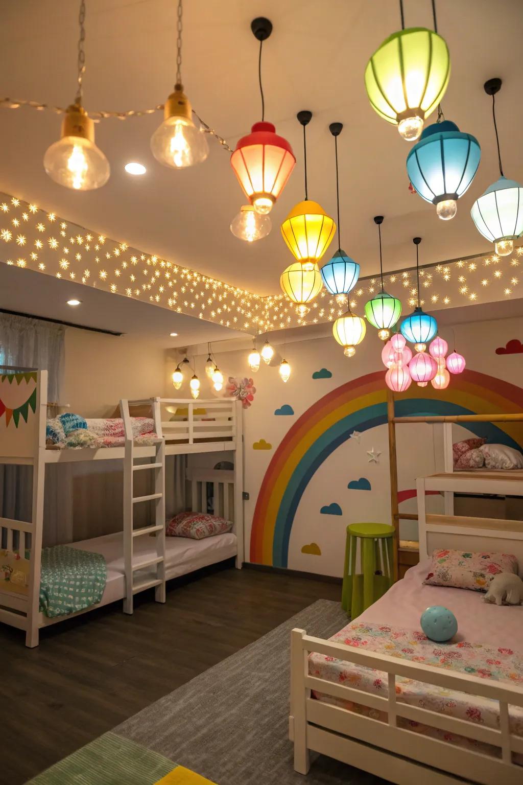 Delightful light fixtures brighten the shared space.