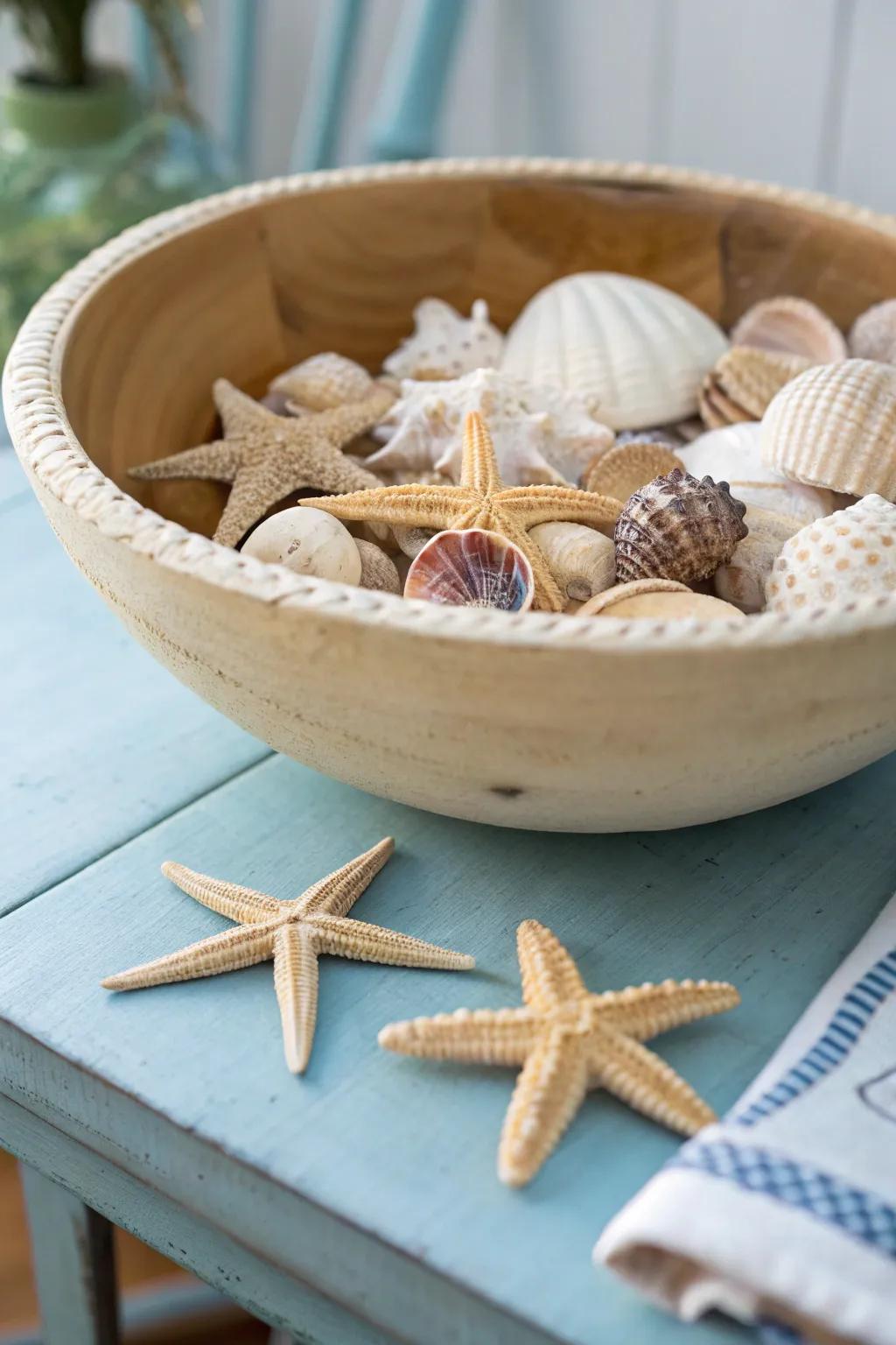 The essence of the coast brought to your home using shells and starfish
