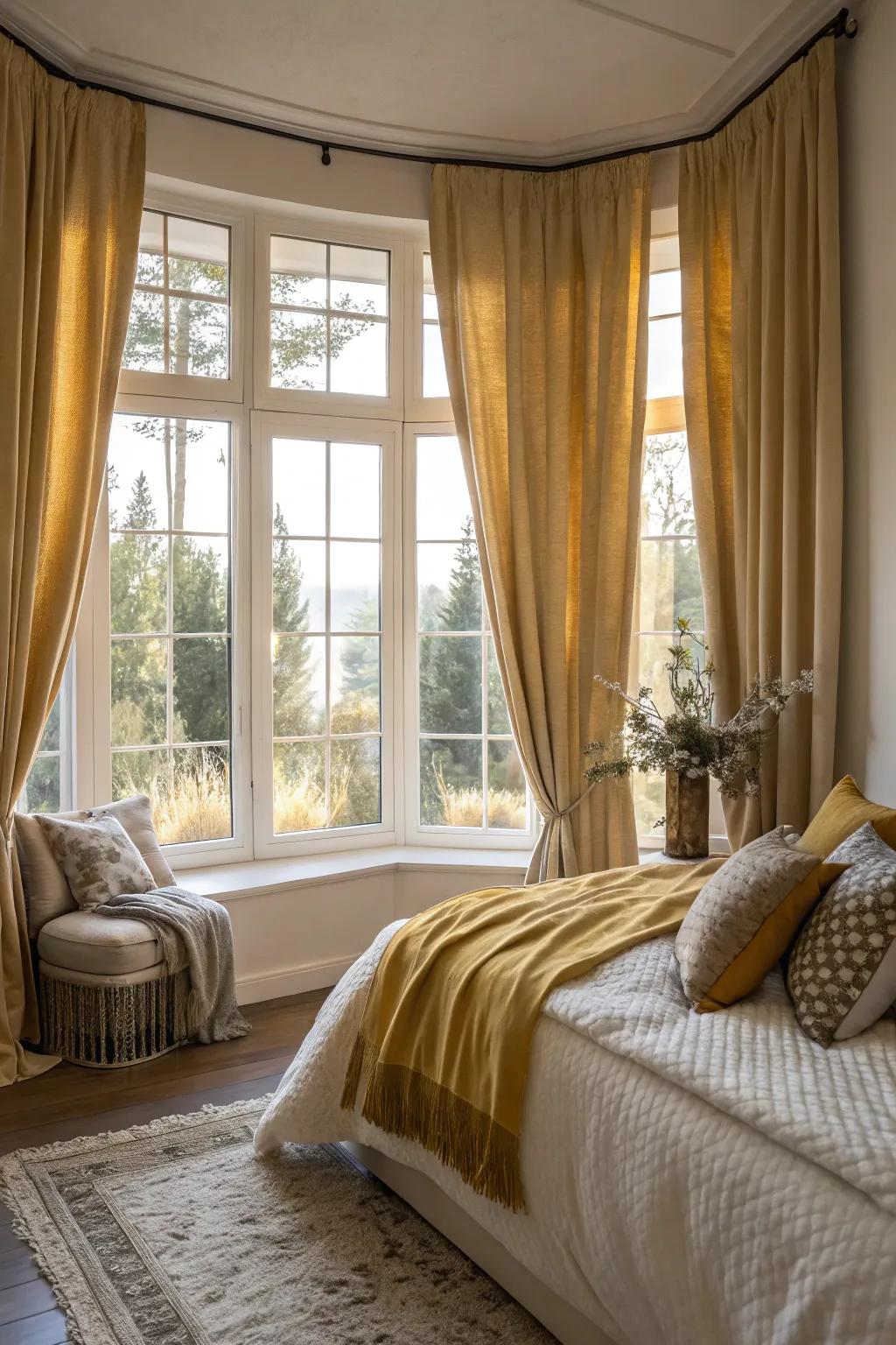 Gilded drapes introduce style and warmth into the area.