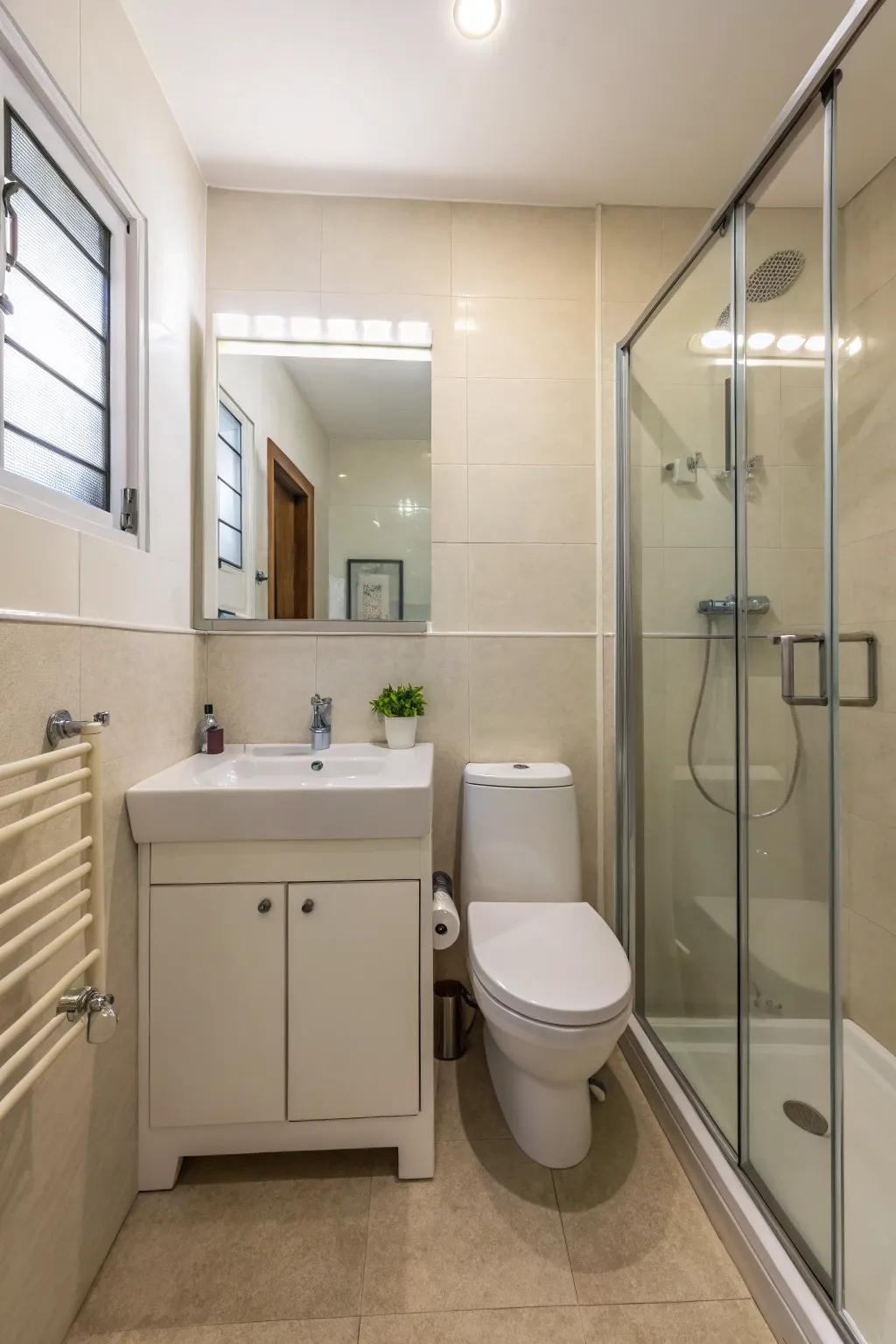 A minimalist design cultivates a calm and efficient bathroom setting.