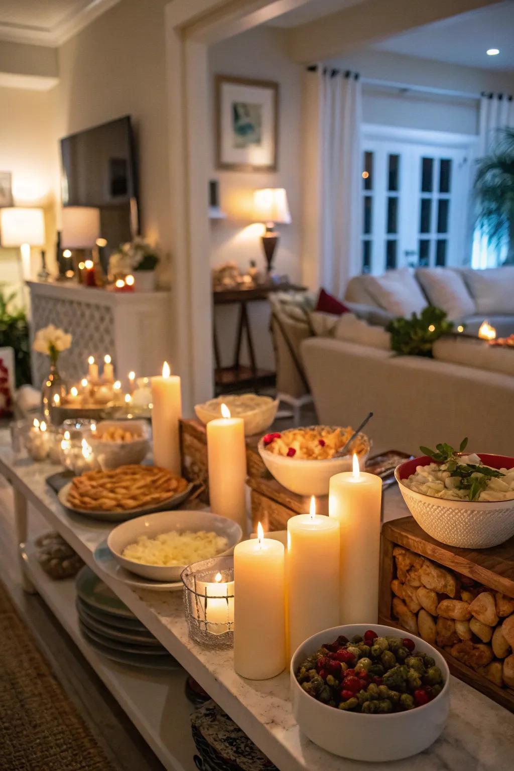 Candles cast a warm, inviting glow.