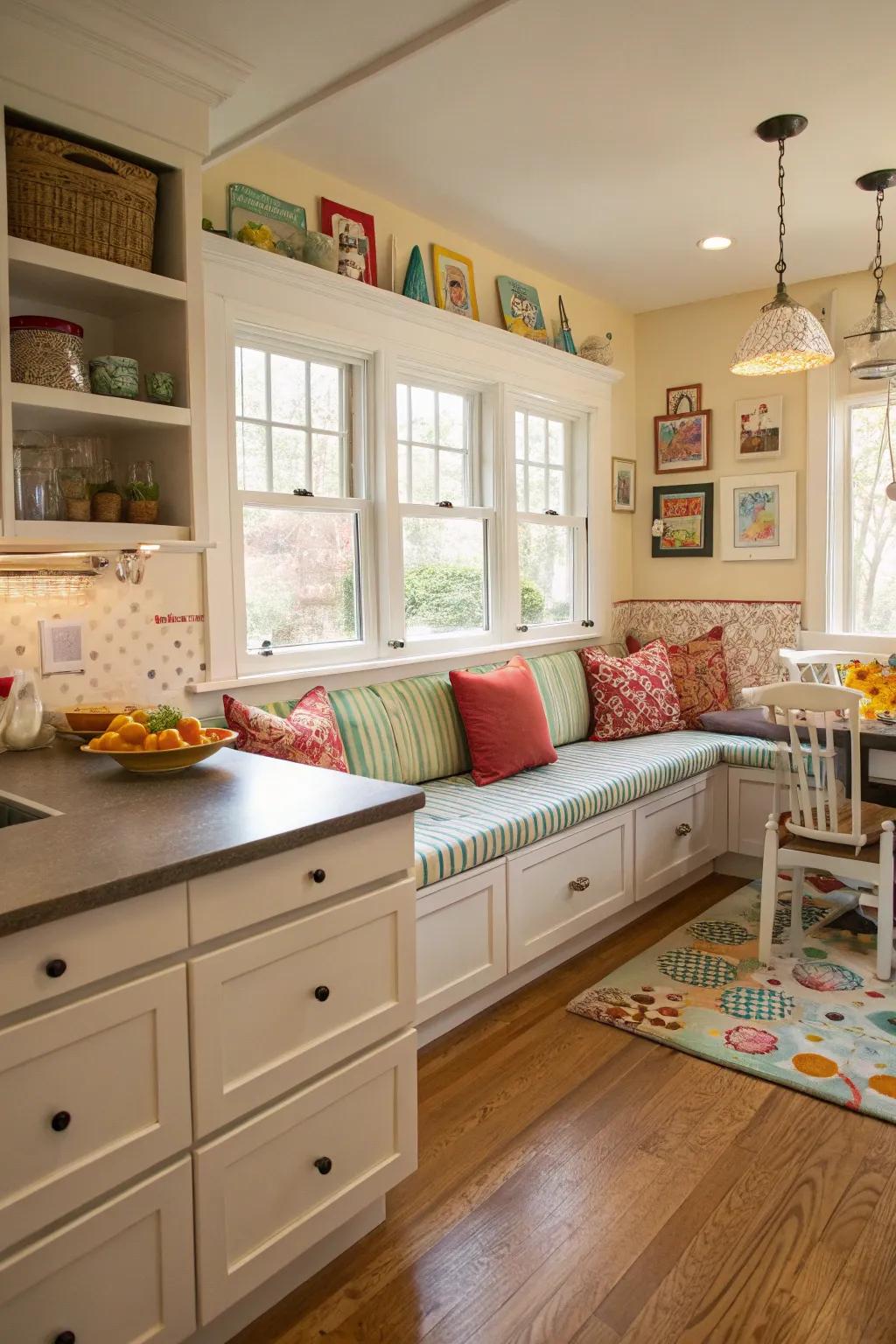 A banquette setup that's perfect for families, ideal for meals and gatherings.
