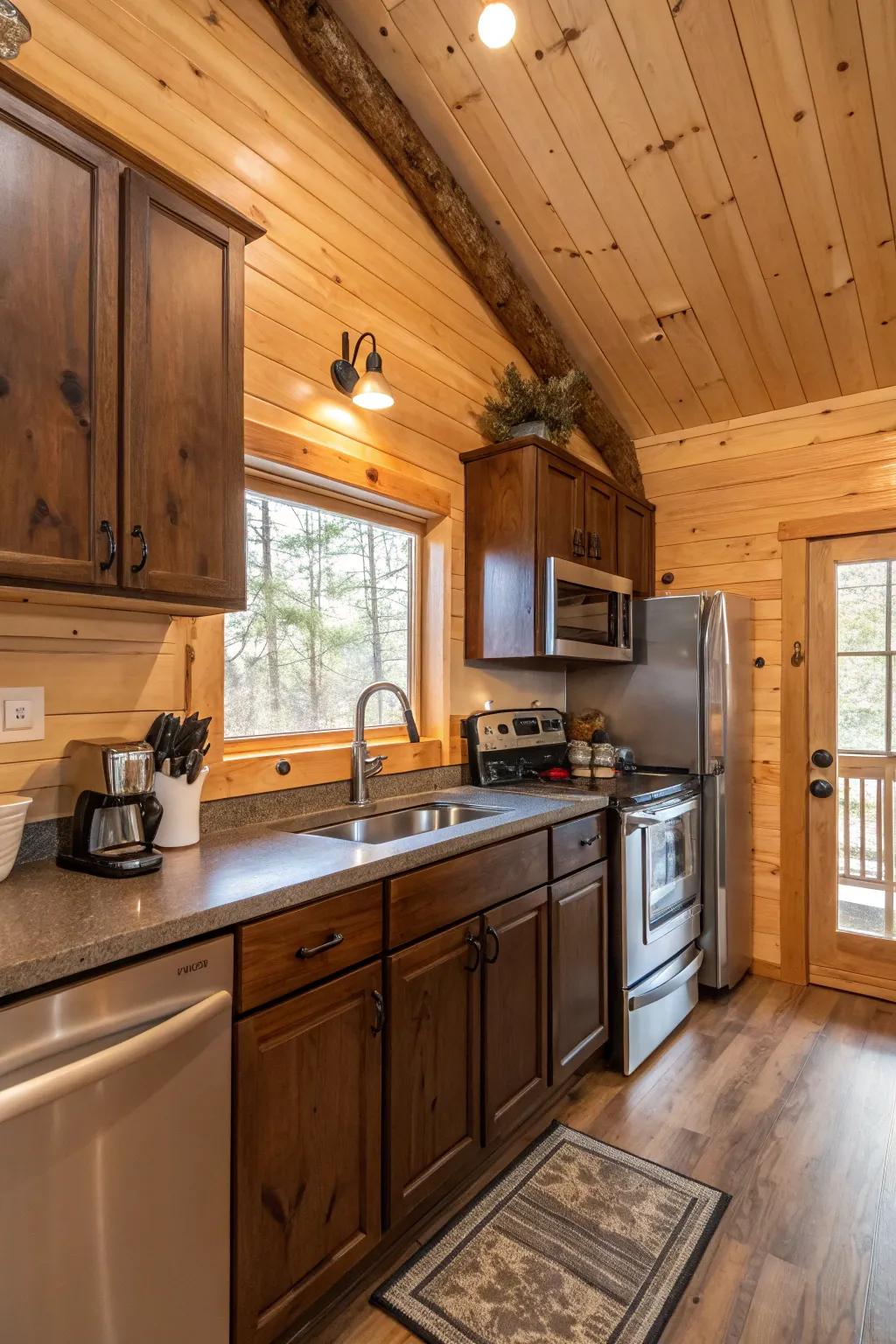 A pleasing mix of modern and country parts in a cabin kitchen.