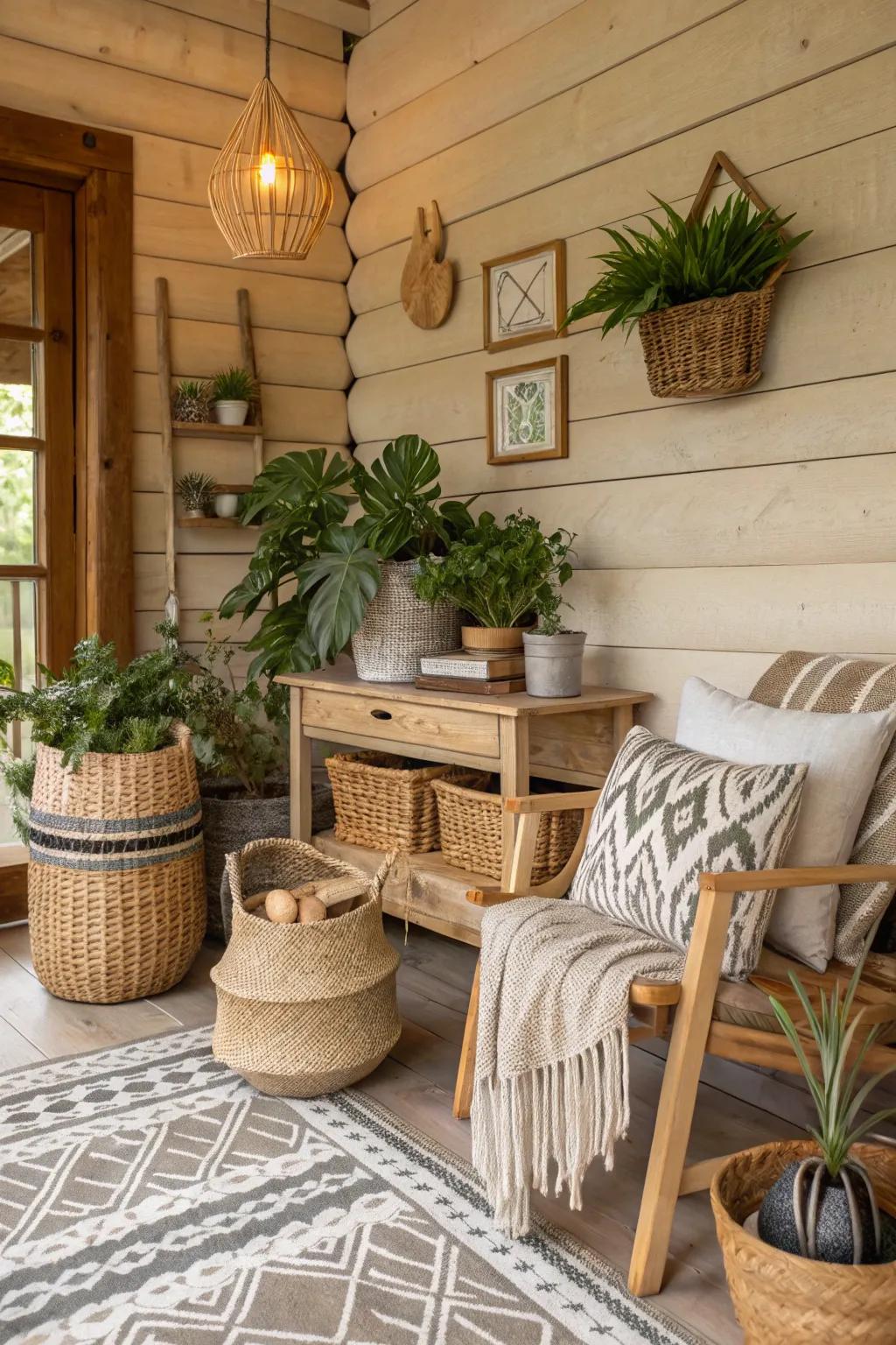 Earthy tones create a seamless connection with the natural environment.