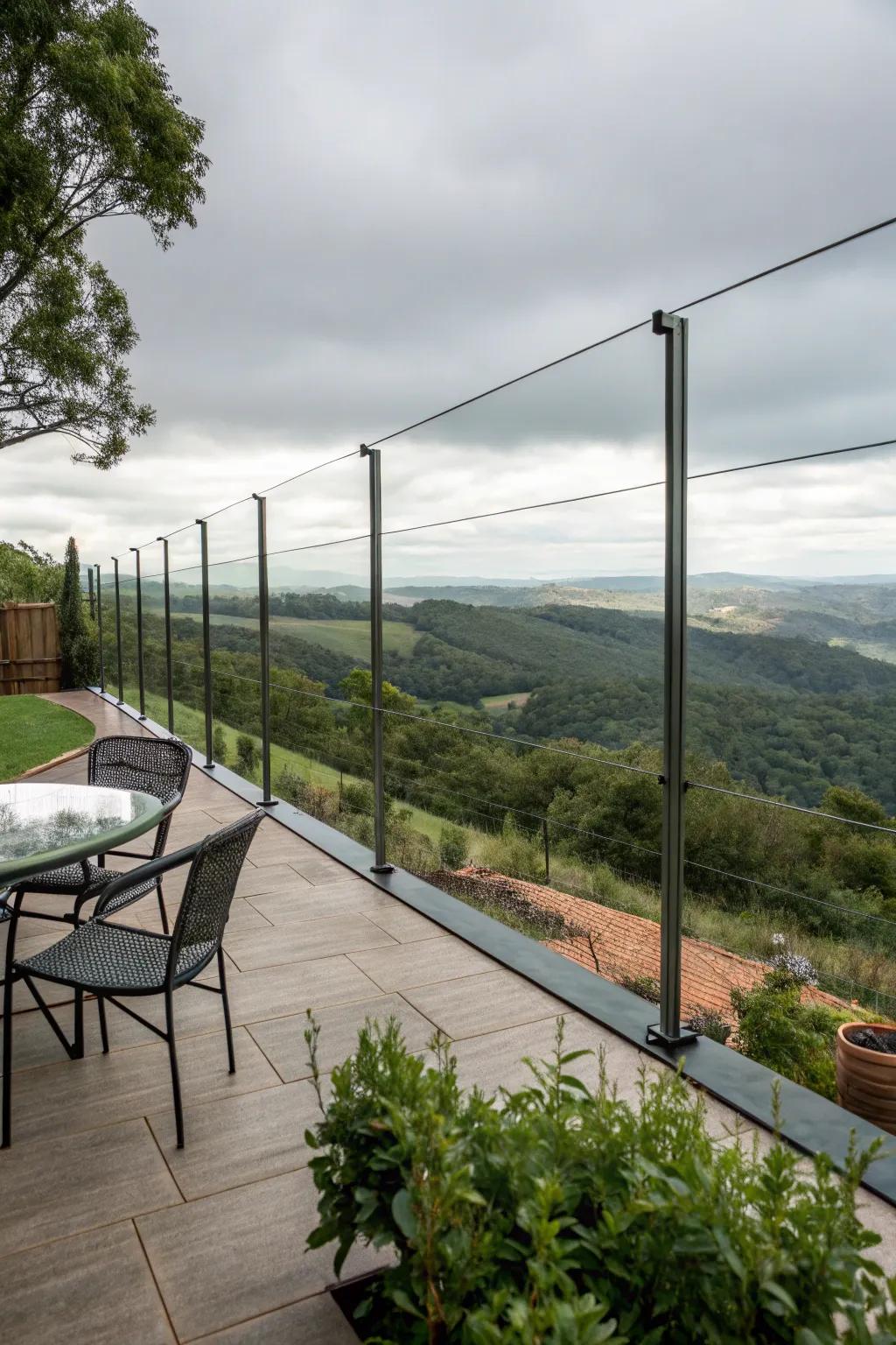 Clear wire fence on a modern patio