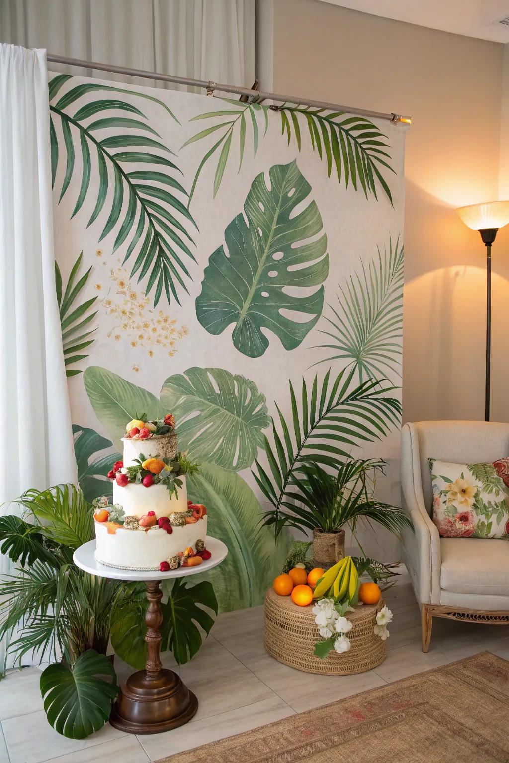Establish a tropical haven for an energetic cake smash.
