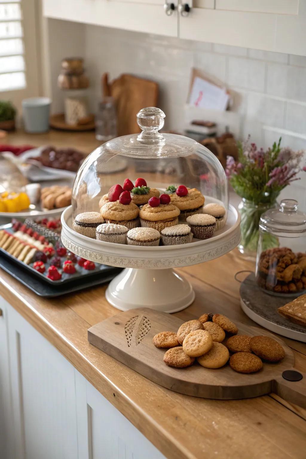 Stylishly display your sweet delights with an elegant dome presentation.