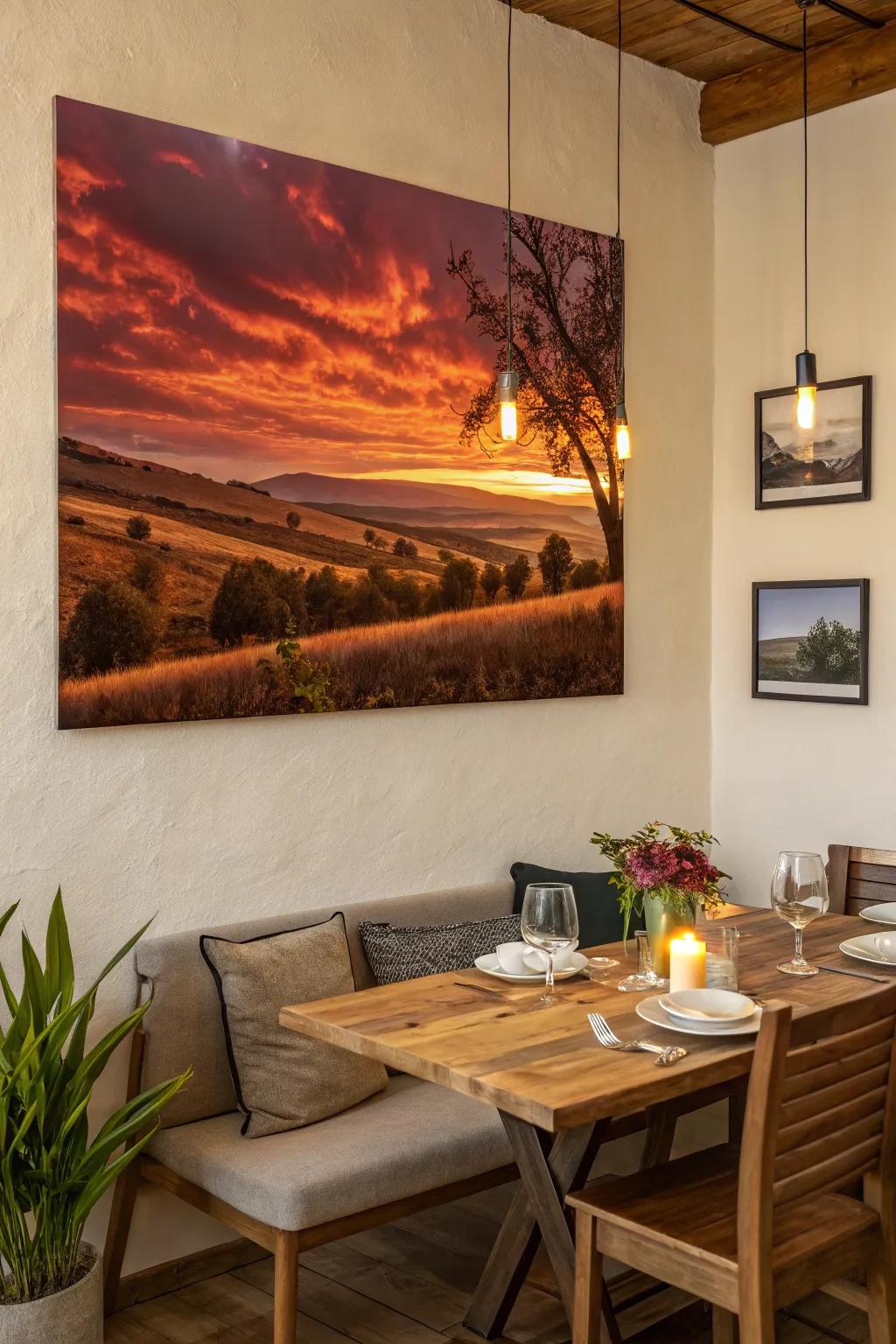 Sunset view canvas in a cozy dining space