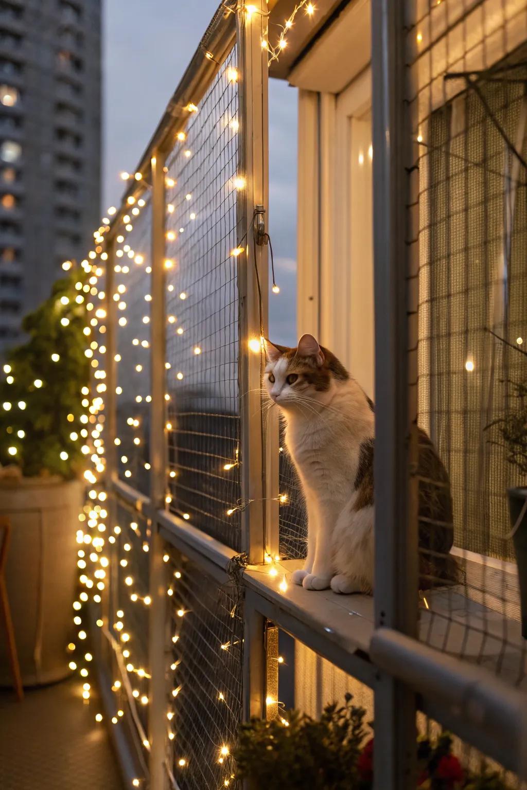 Twinkle lights fashion a magical evening atmosphere in your catio.