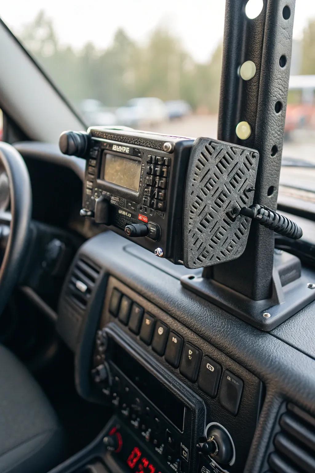 Custom brackets for a bespoke CB radio mount.