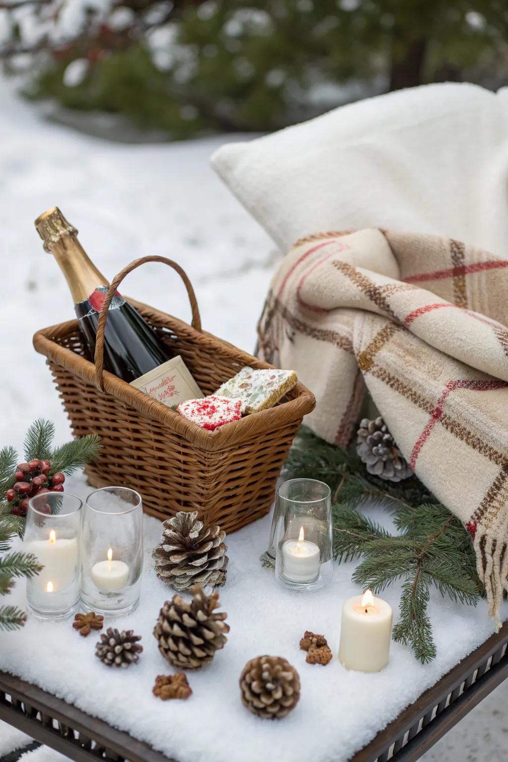 Winter Wonderland with sparkling wine and peppermint bark.