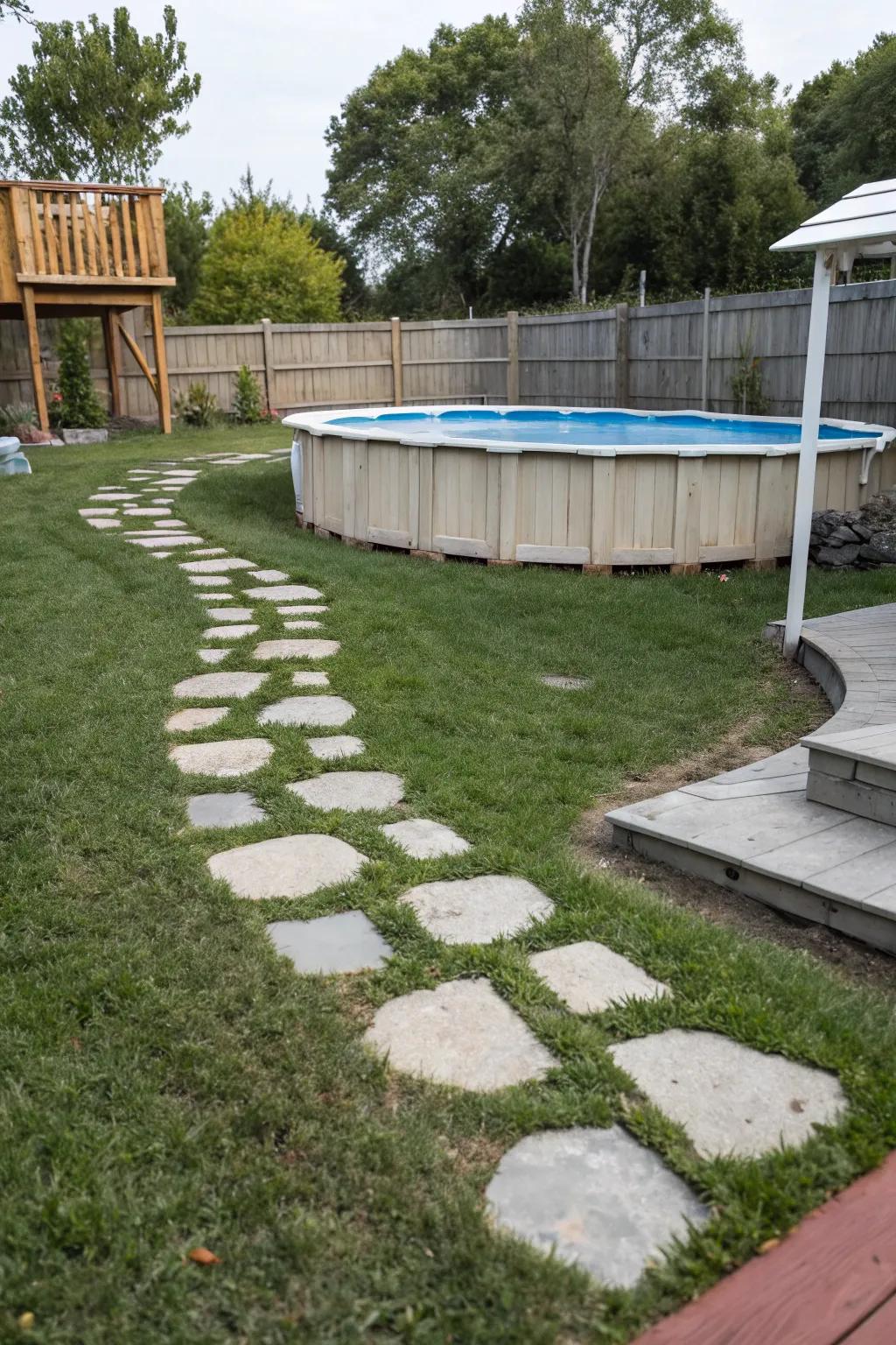 Flagstones craft a whimsical path to your pool.