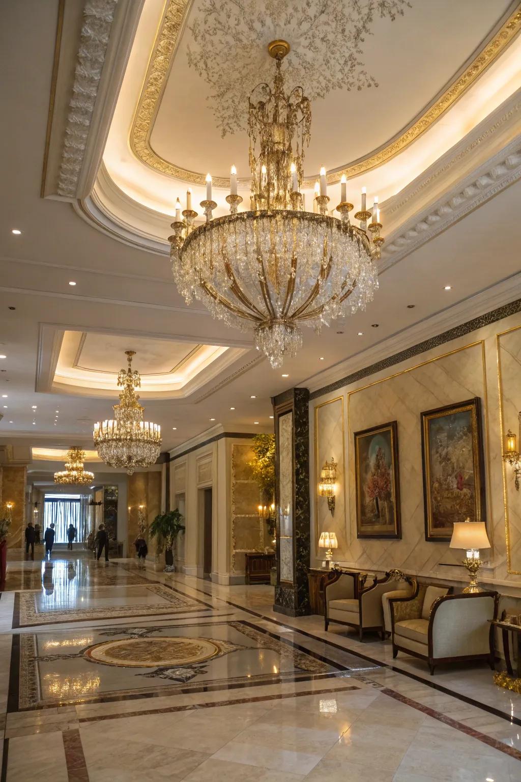 A grand chandelier enhancing the elegance of the lobby.