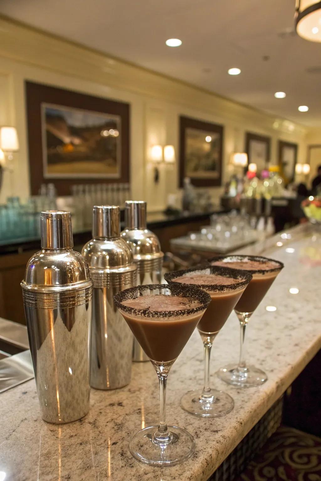An attractive bar arrangement featuring chocolate-infused cocktails.