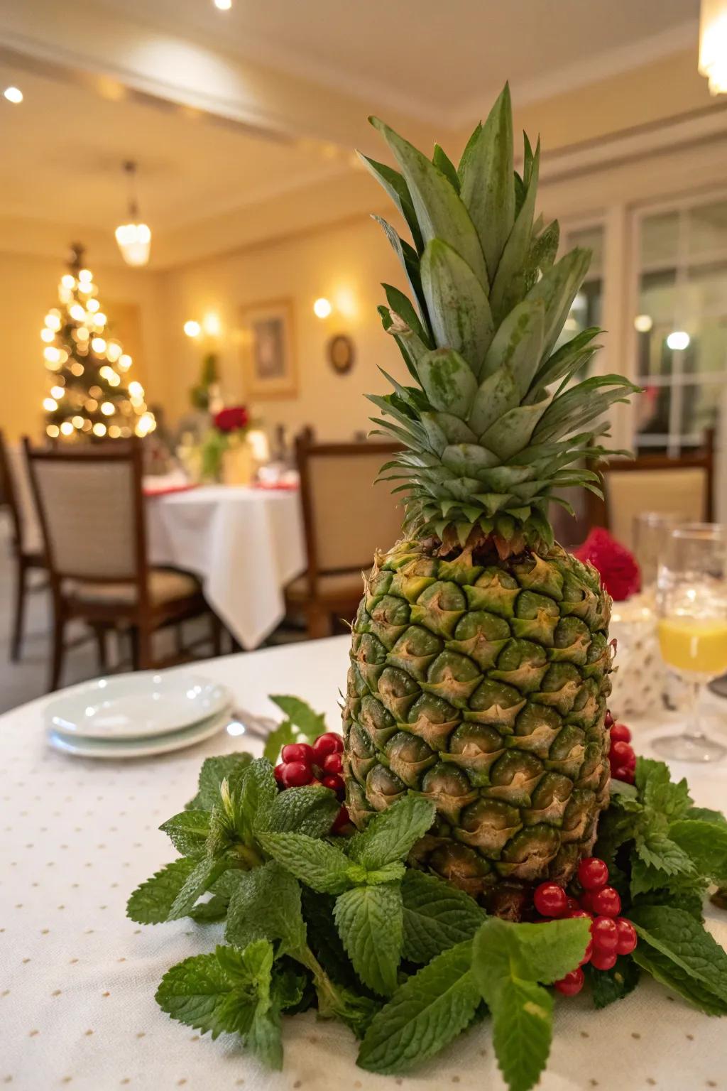 A refreshing pineapple and mint display for your table.