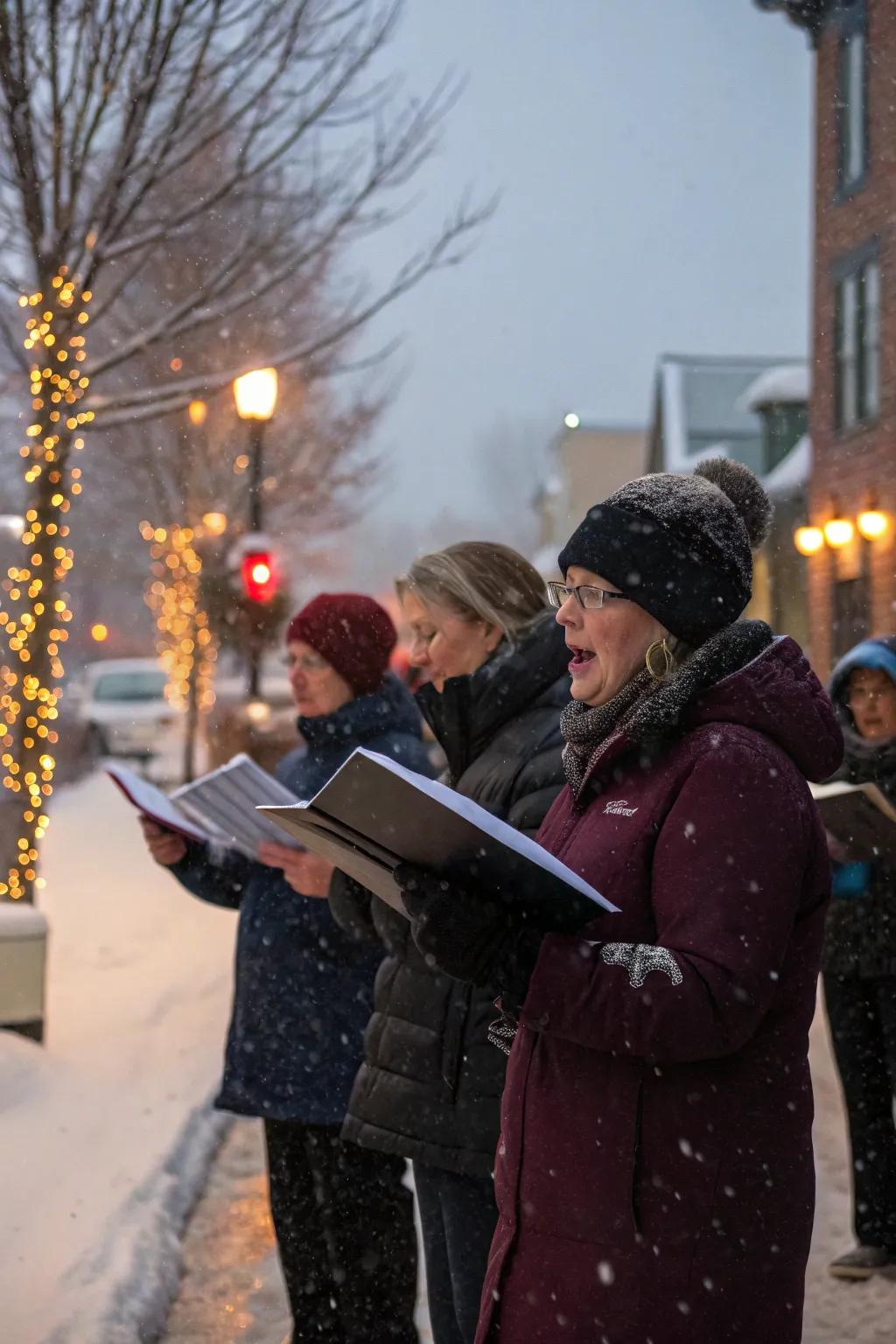 A comforting Christmas caroling adventure, sharing happiness through music.