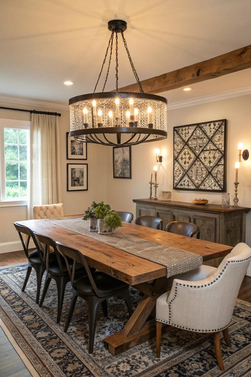 The mix of modern and traditional elements creates a vibrant seaside farmhouse aesthetic.