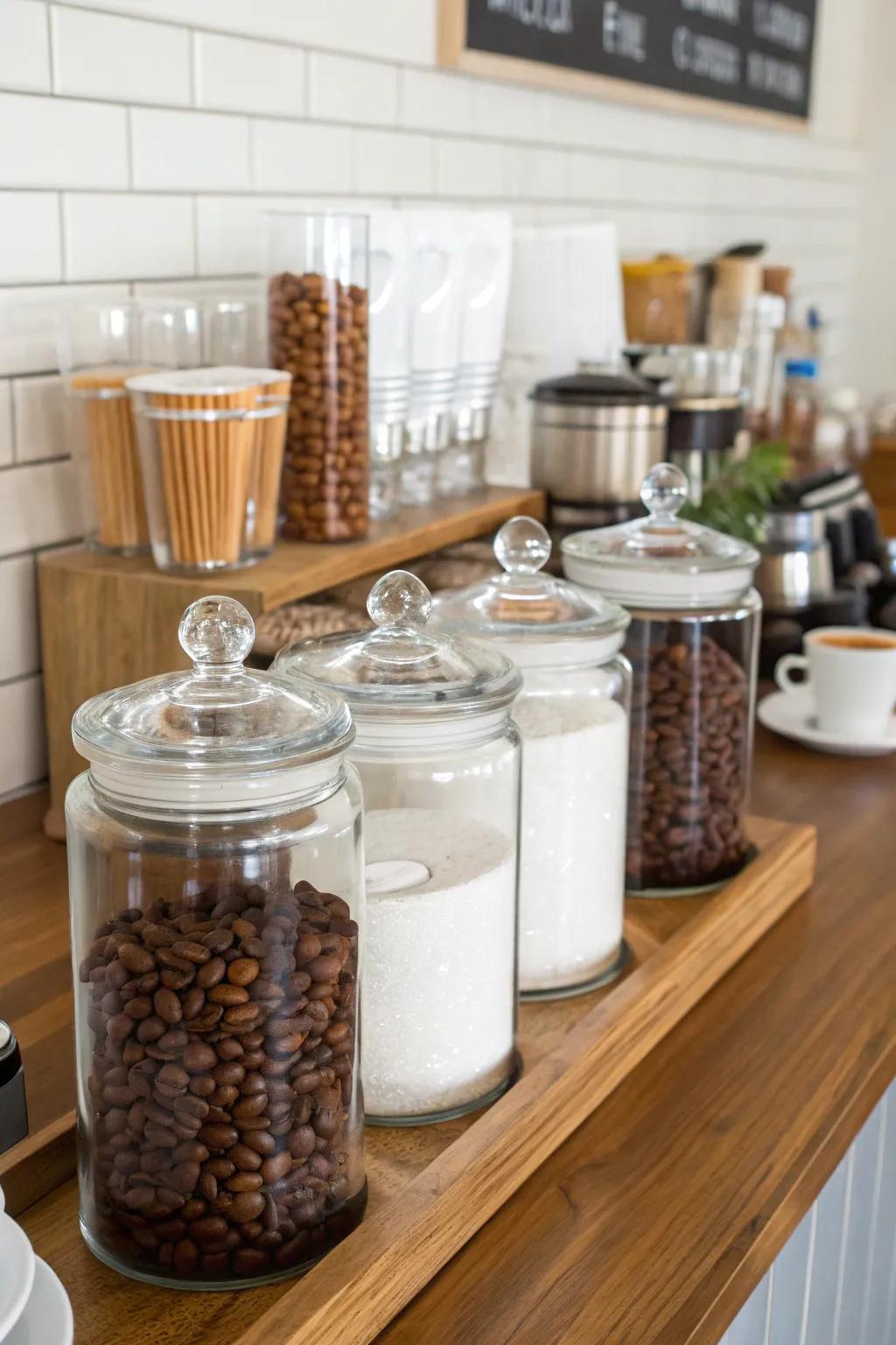 Jars and containers keep your essentials organized and visually attractive.