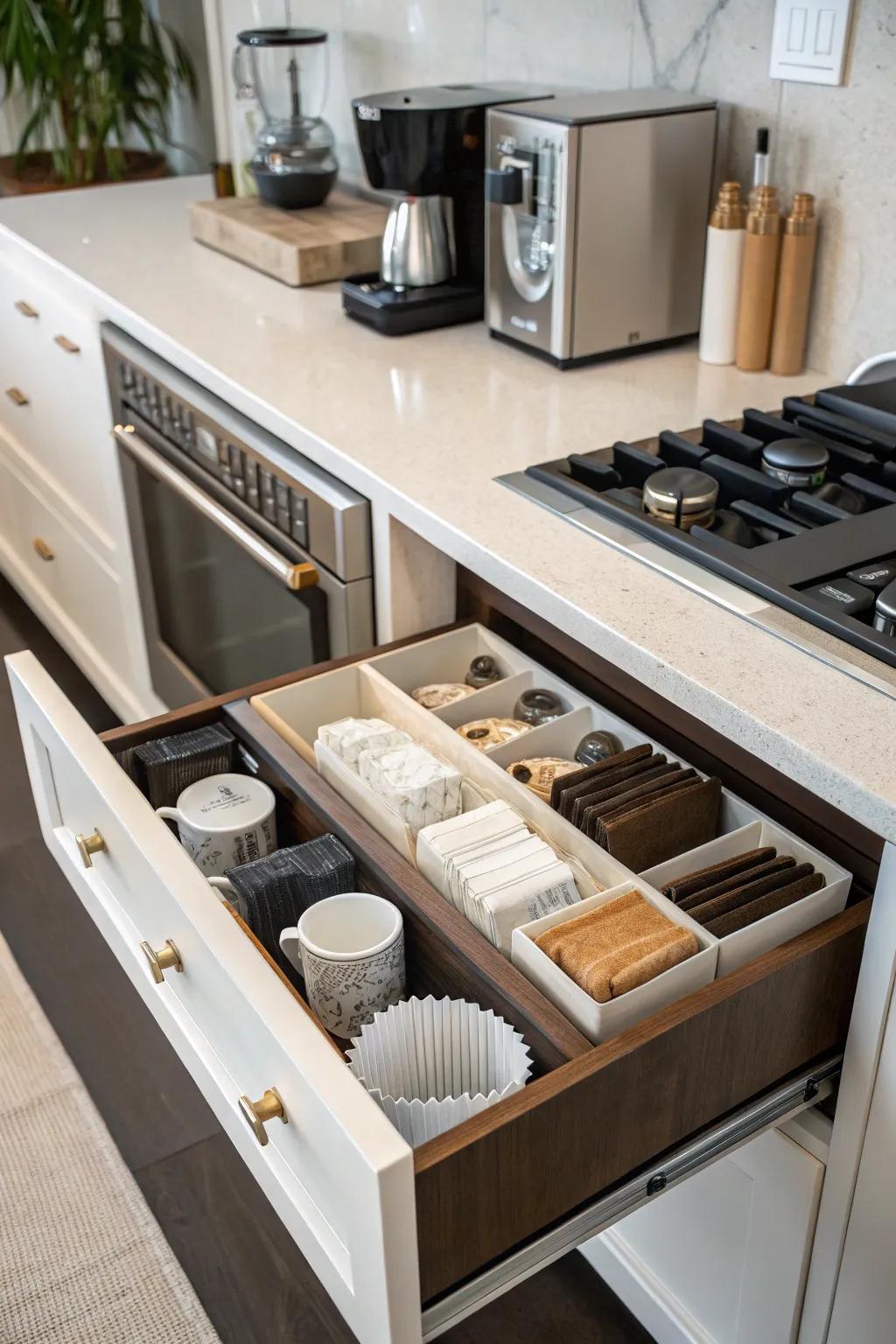 Vertical dividers provide innovative storage solutions.