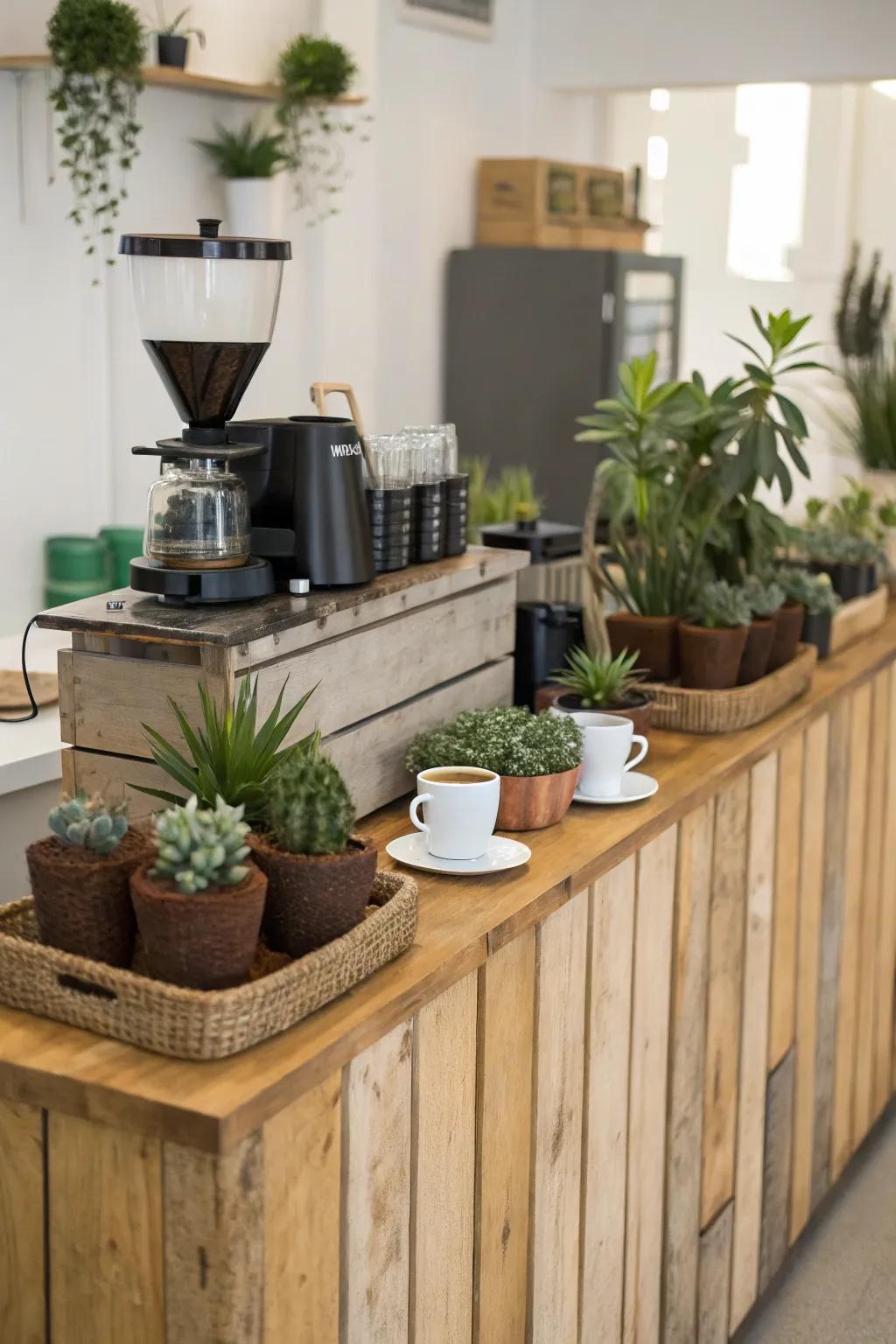 Foliage brings a refreshing element to your coffee station.