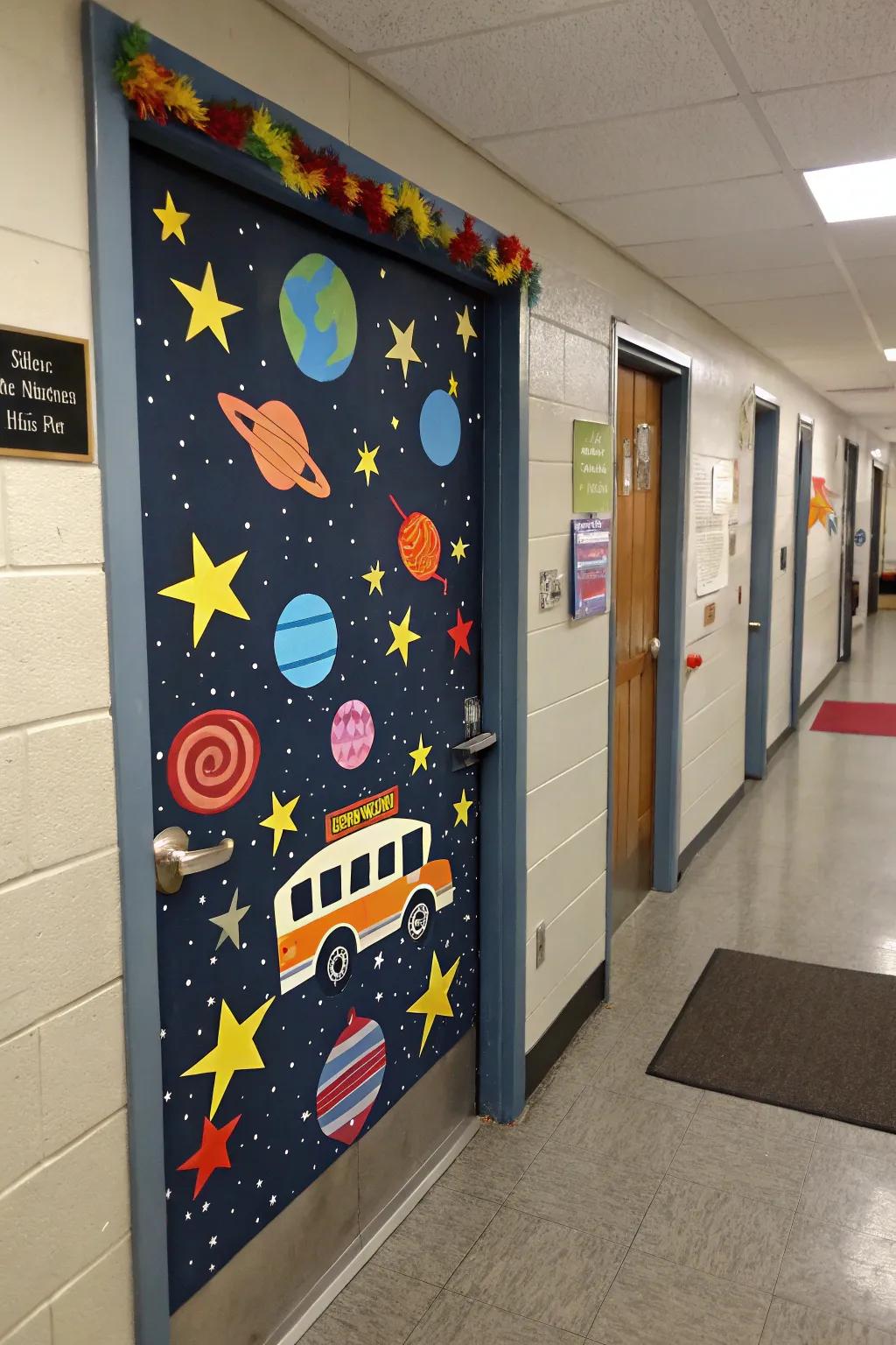 Propel your door to the cosmos using an outer space theme.