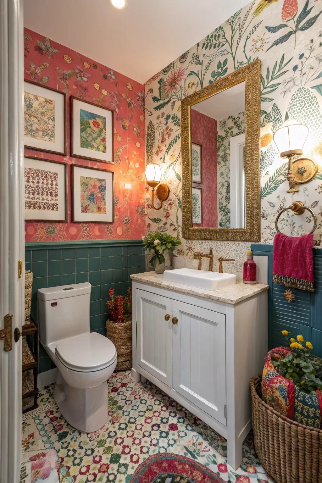 A varied blend of styles creates a personalized guest bathroom.