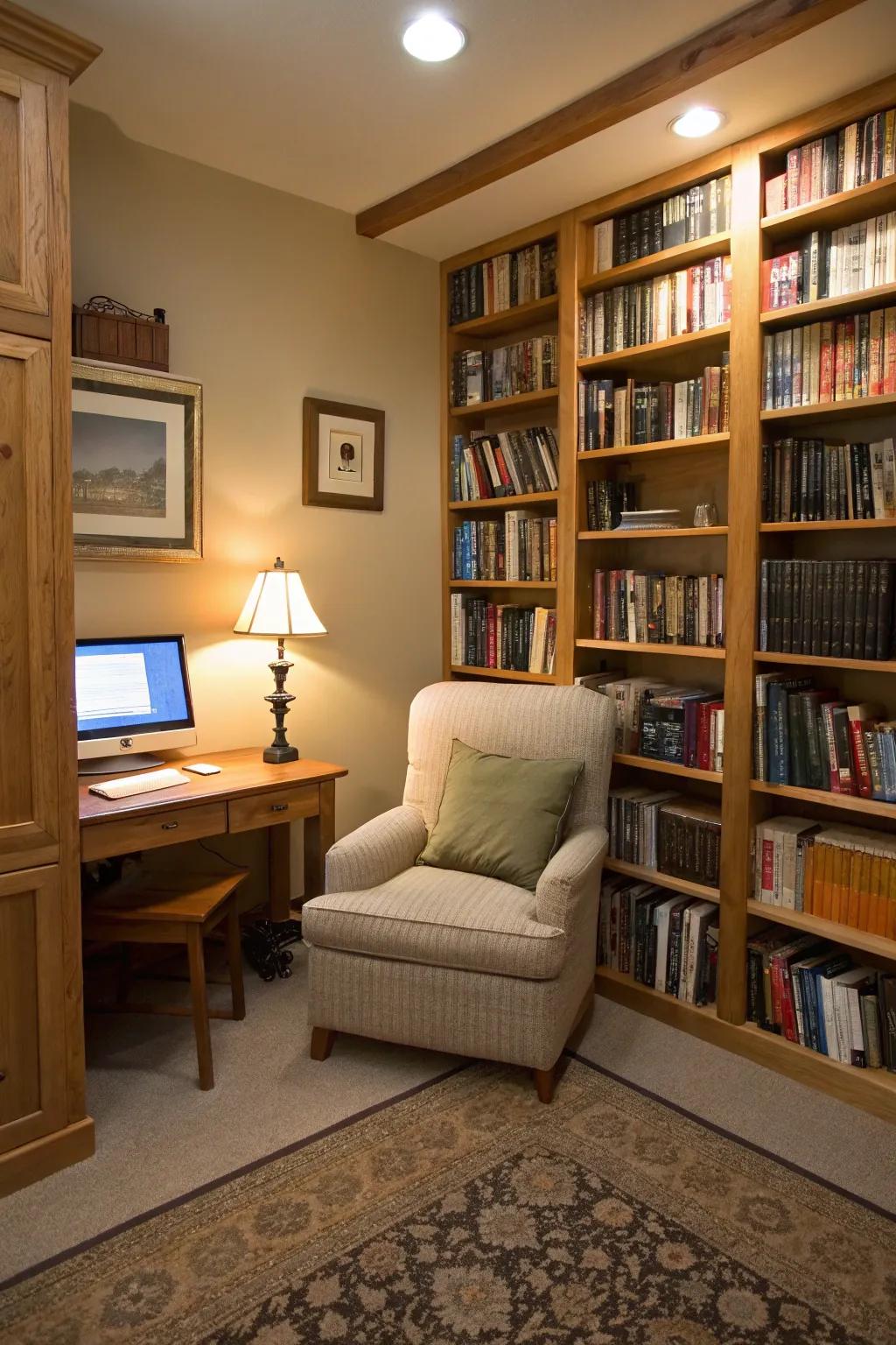 A versatile computer room balancing work and relaxation.