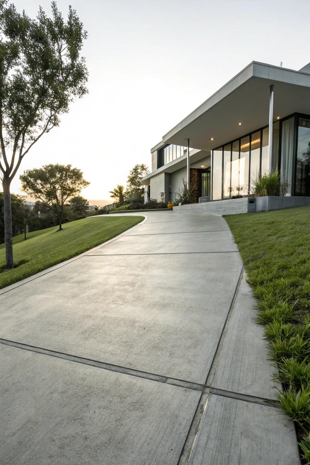 A smooth concrete driveway that gives off modern simplicity.