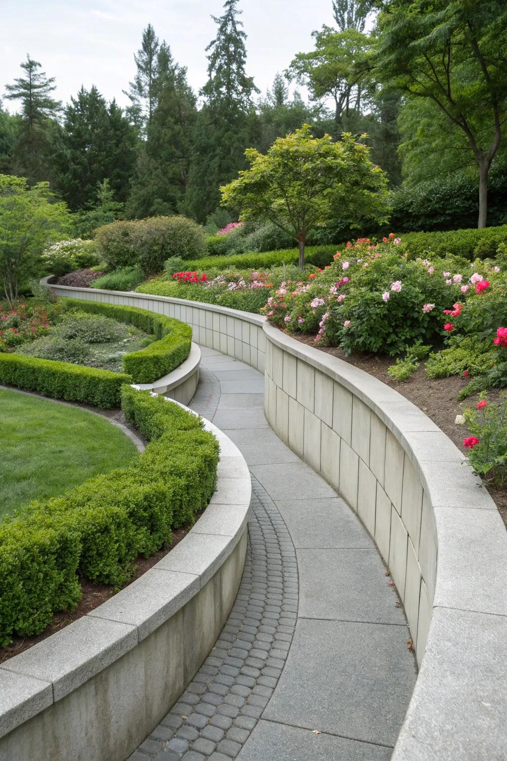 Curved walls add a dynamic flow to landscapes.