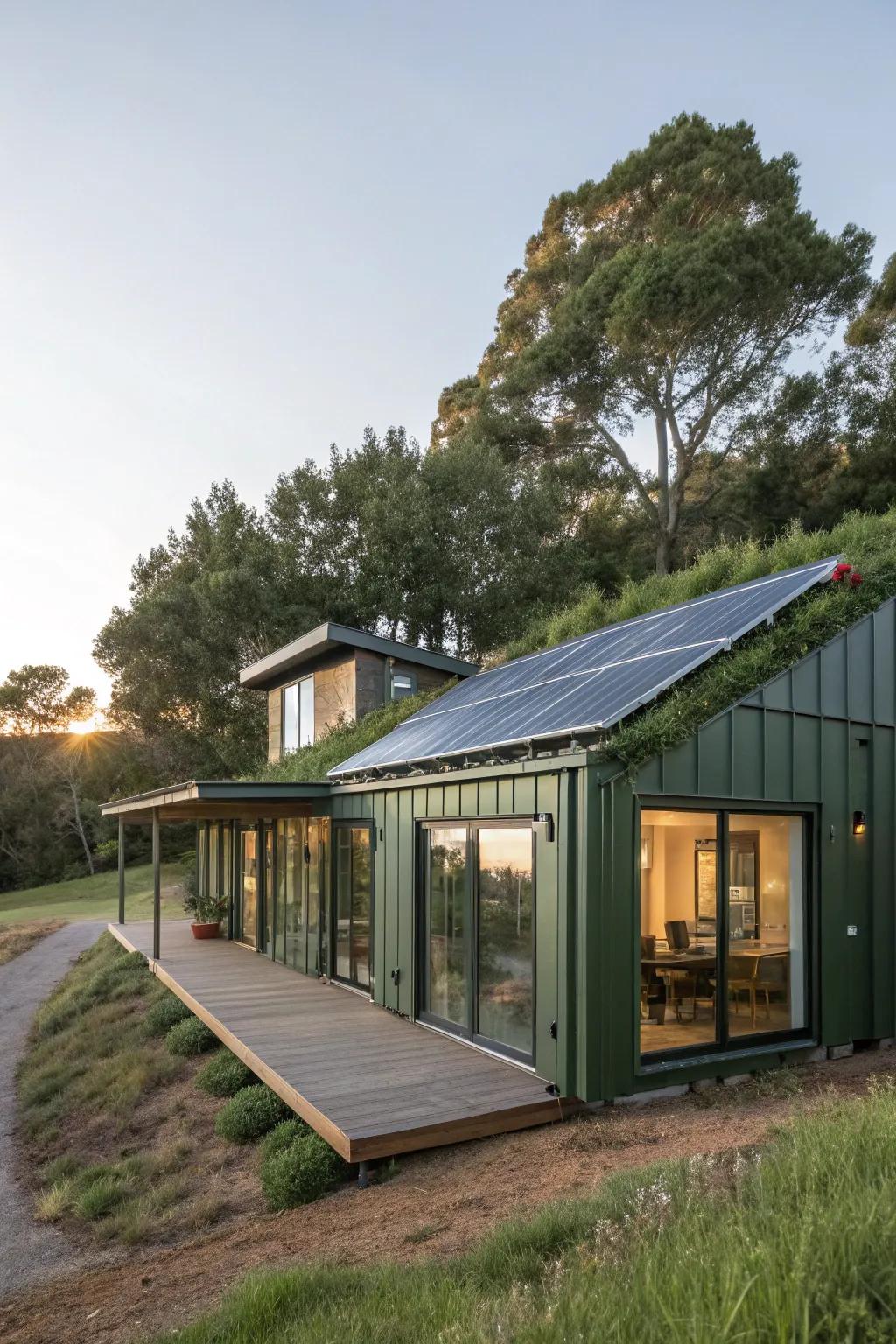 A sustainable container home showcasing eco-friendly design components.