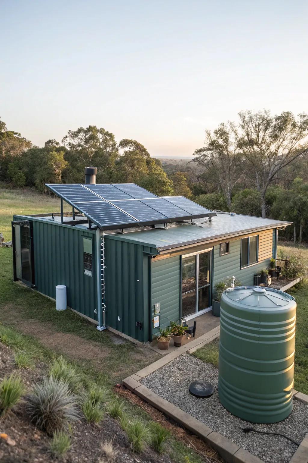 Eco-friendly features like sun powered panels enhance this container dwelling.