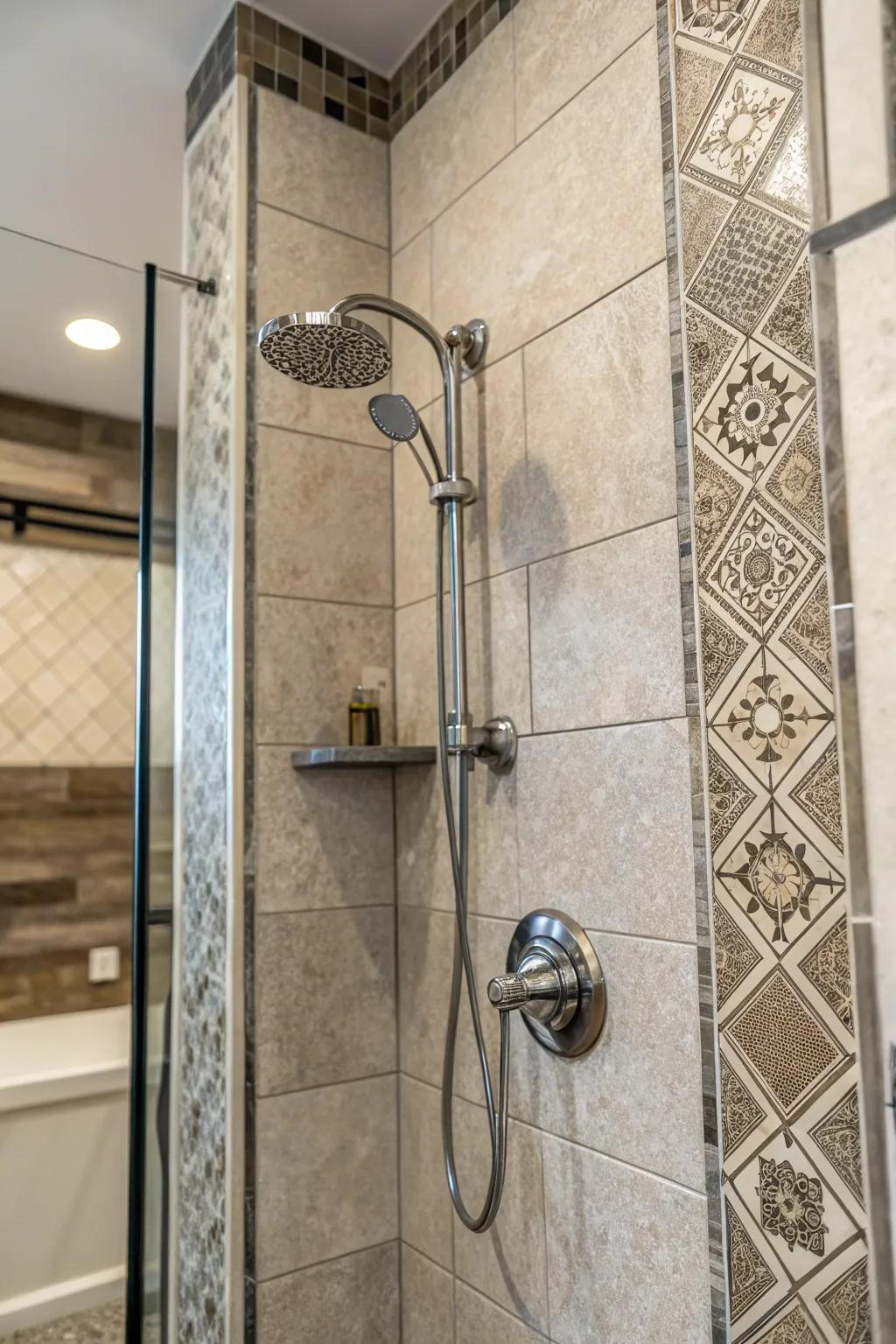 Embossed tiles enrich your shower with both depth and tactile involvement.