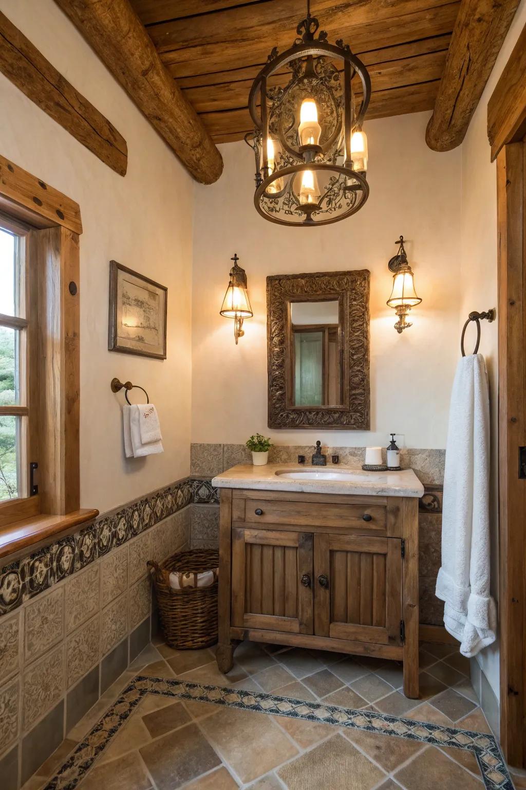 Antique fixtures provide a timeless touch to this charming bathroom.