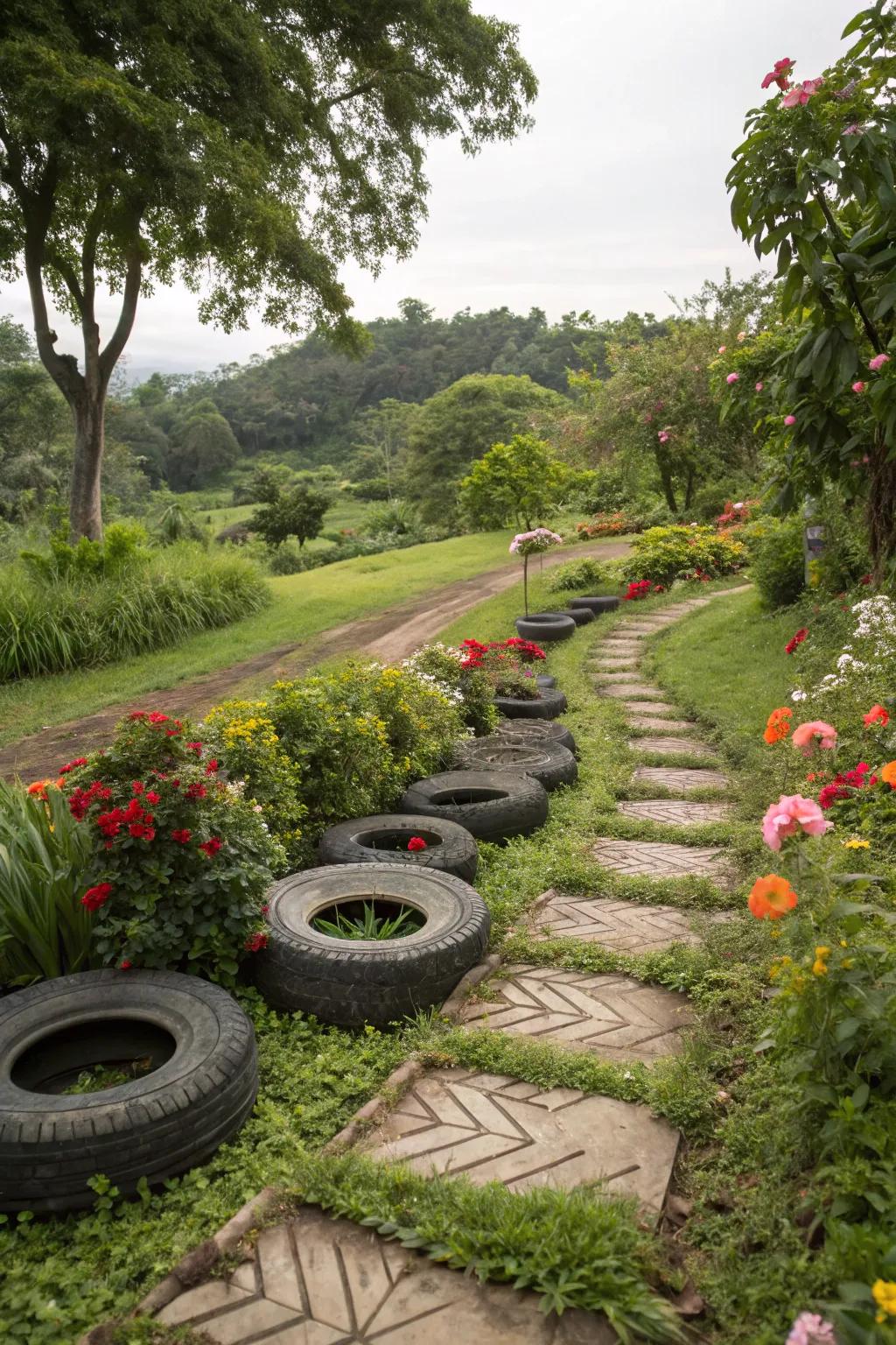 Inventive tire path steering through the garden.