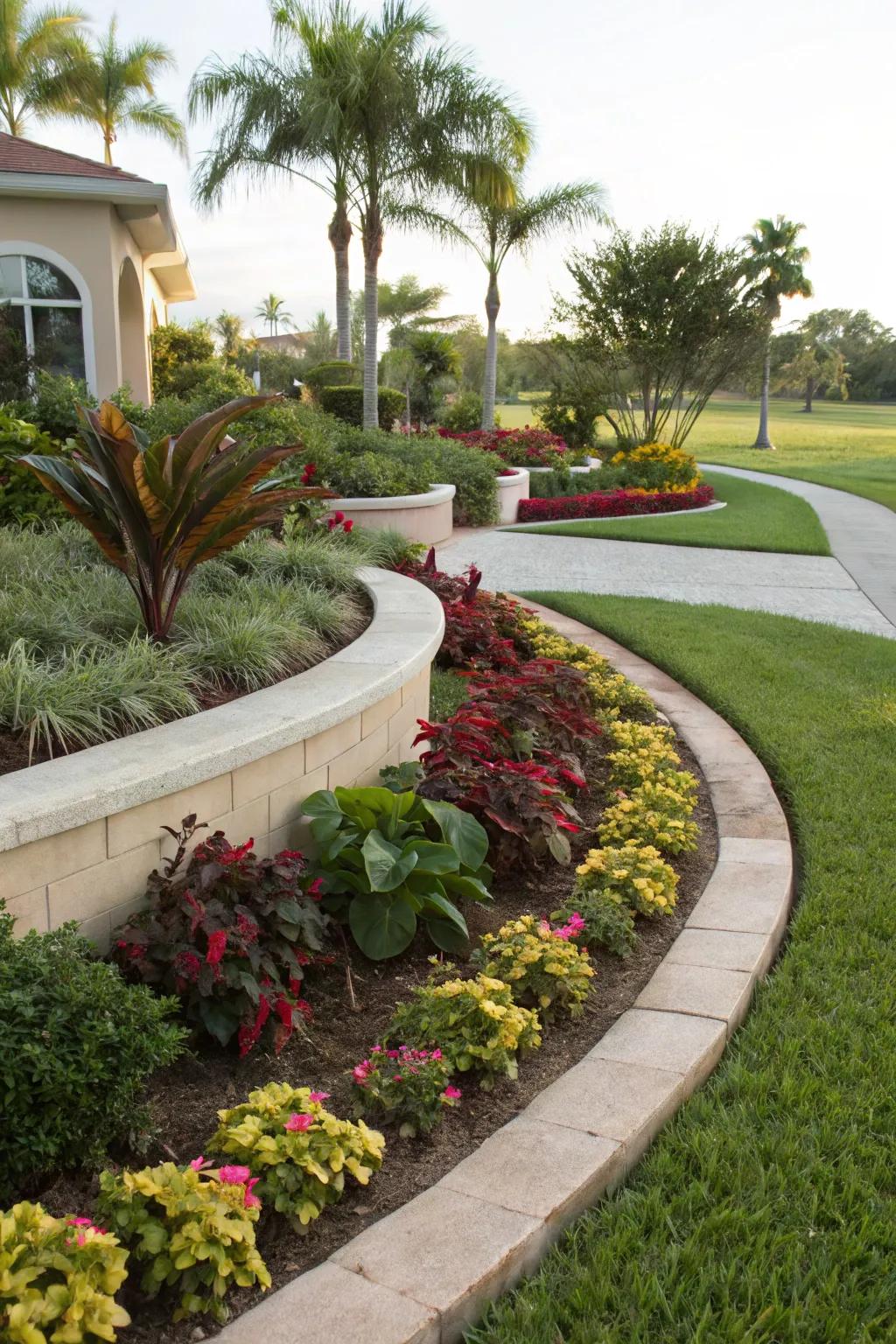 Rounded planting sections deliver a fluid and natural yard design.
