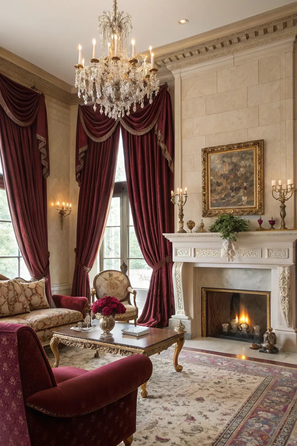 Velvet drapes add luxury and warmth to any setting.