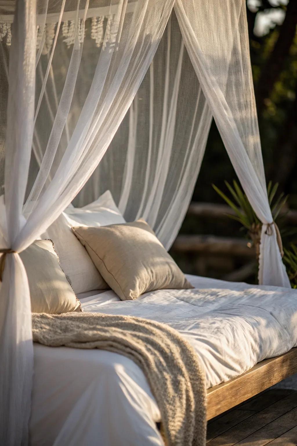A canopy infuses a fanciful element into every bed.